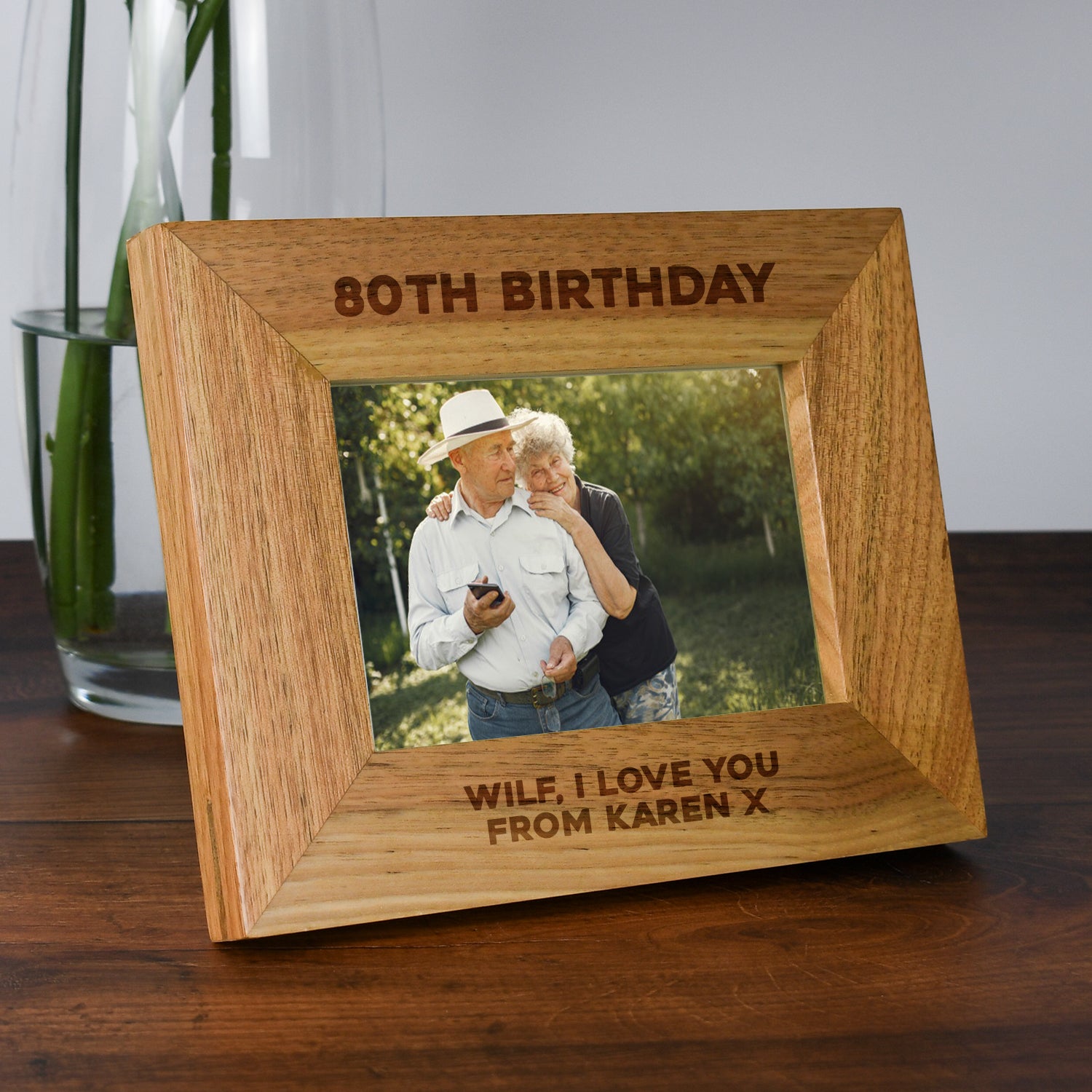 Personalised Wooden 6x4 Landscape 80th Birthday Frame - Photo Frames