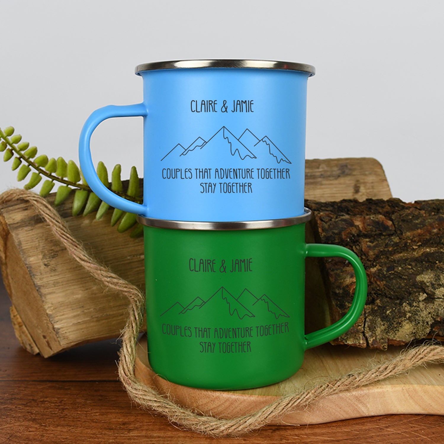 Personalised Adventure Together Enamel Camping Mug Set - Mugs