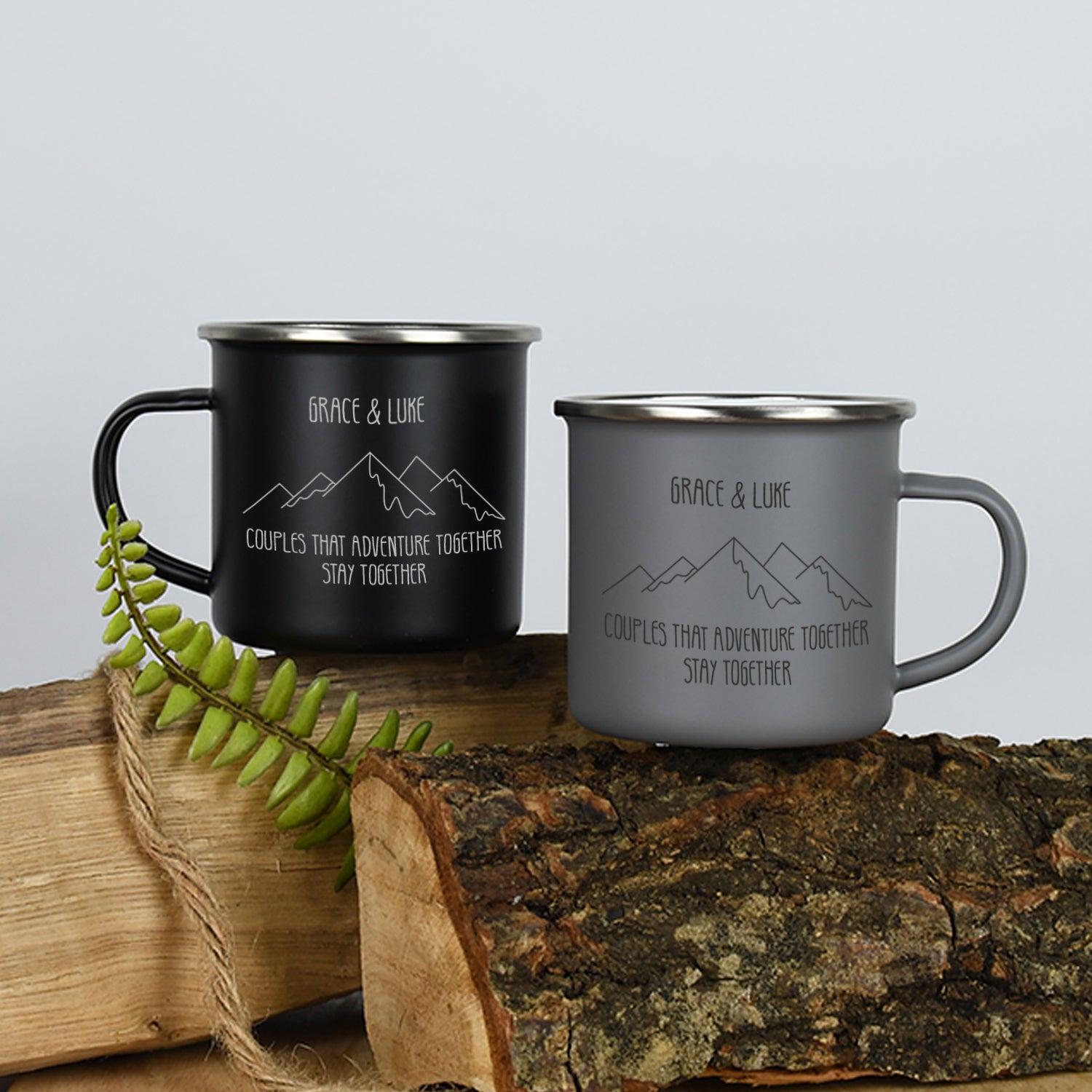 Personalised Adventure Together Enamel Camping Mug Set - Mugs