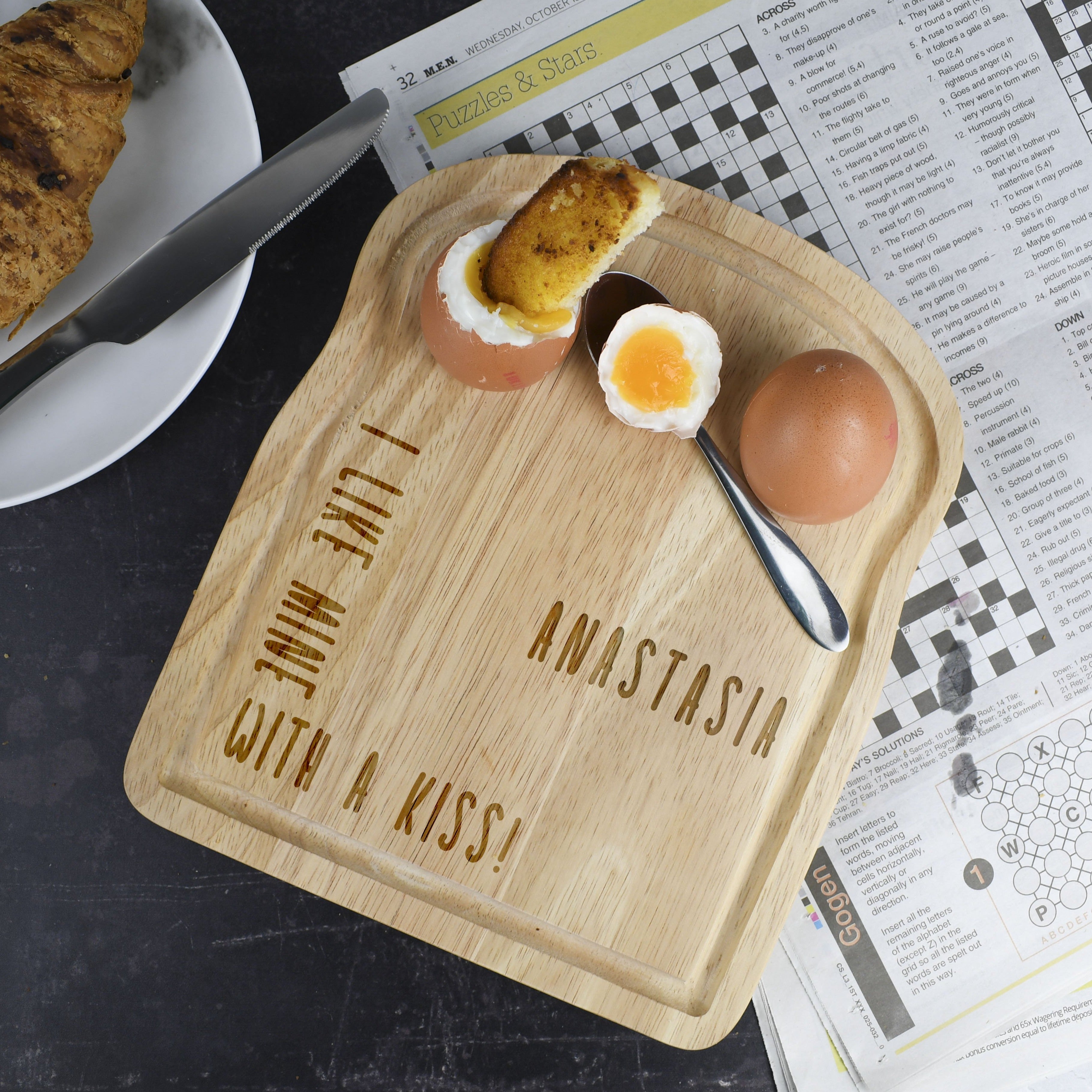 Personalised I Like Mine With A Kiss Breakfast Board - Breakfast Boards