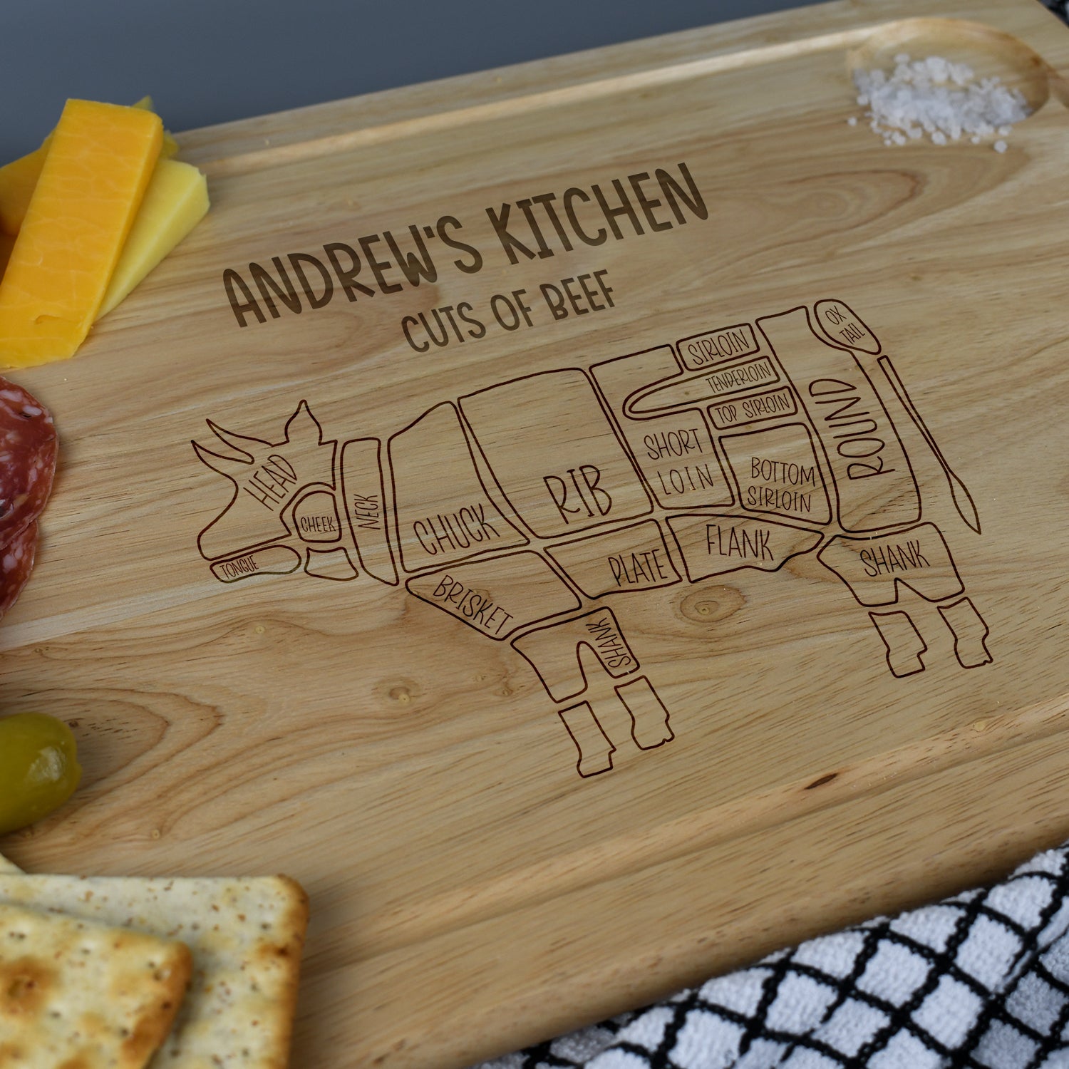 Personalised Cuts Of Beef Large Wooden Meat Chopping Board - Chopping Boards