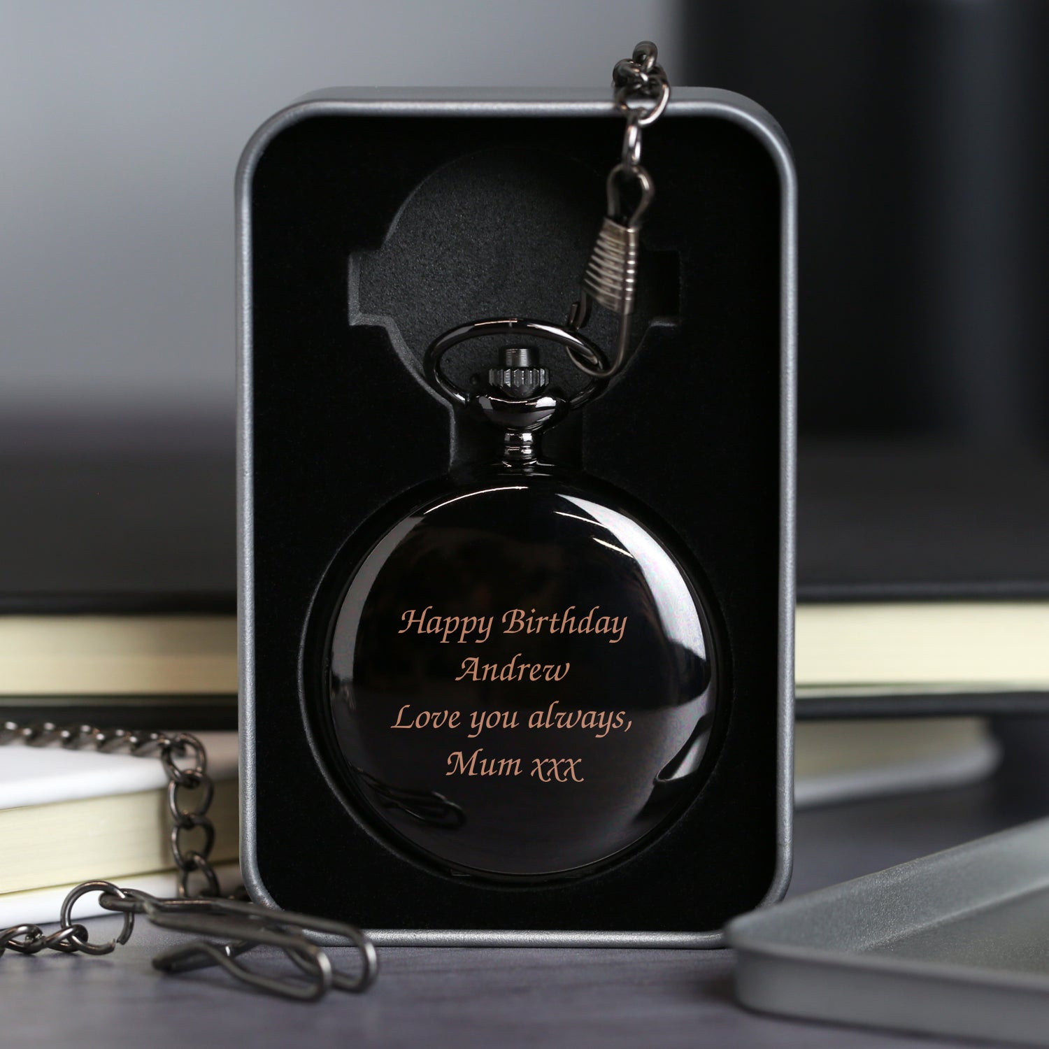 Personalised Message Black Pocket Fob Watch - Pocket Watches