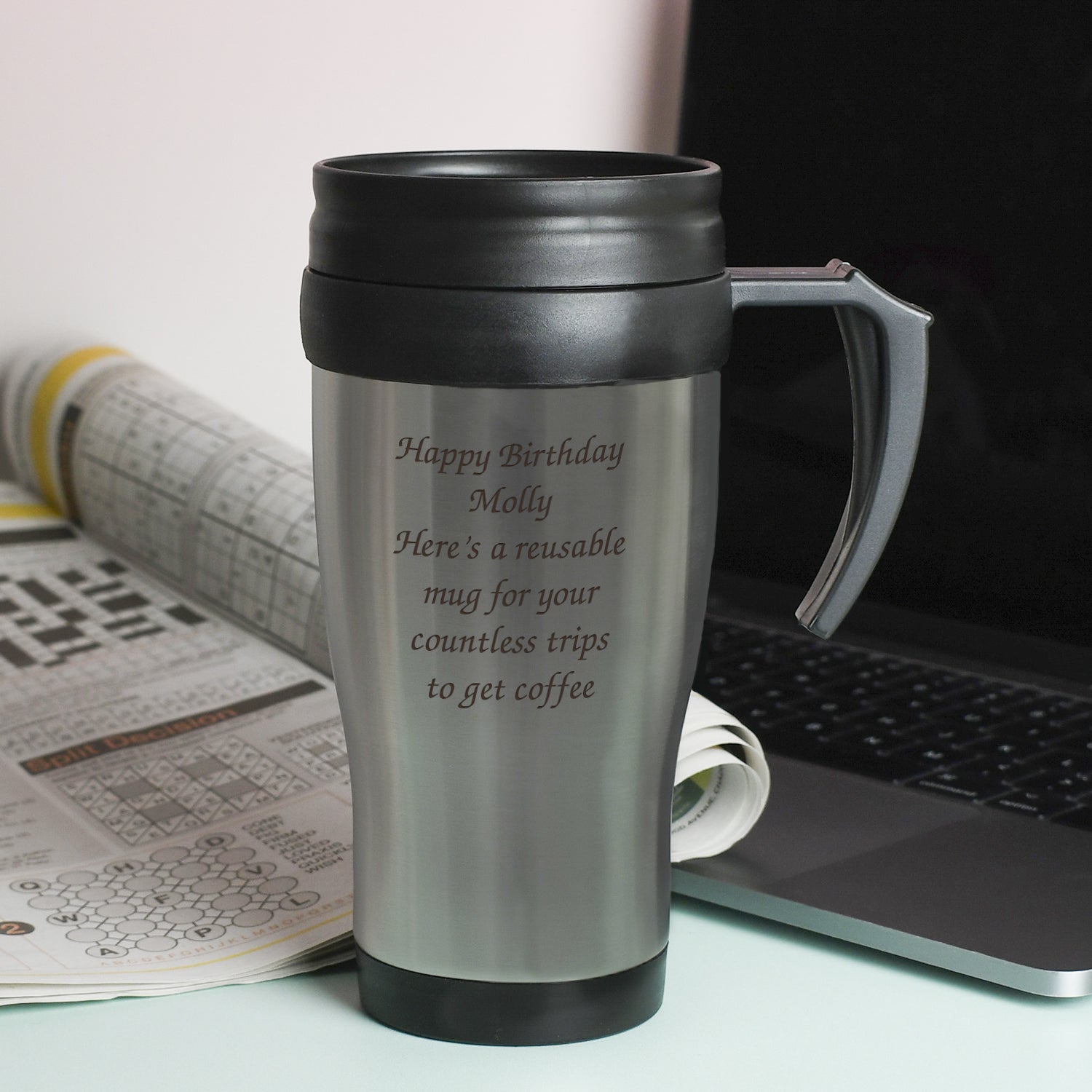 Personalised Any Message Stainless Steel Travel Mug - Travel Mugs