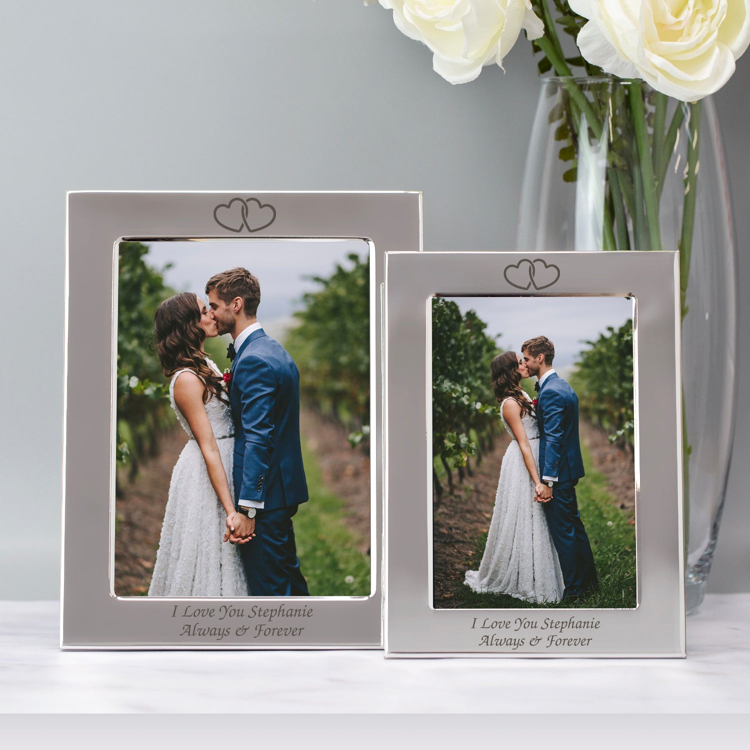 Personalised Silver 4x6 Hearts Photo Frame - Photo Frames