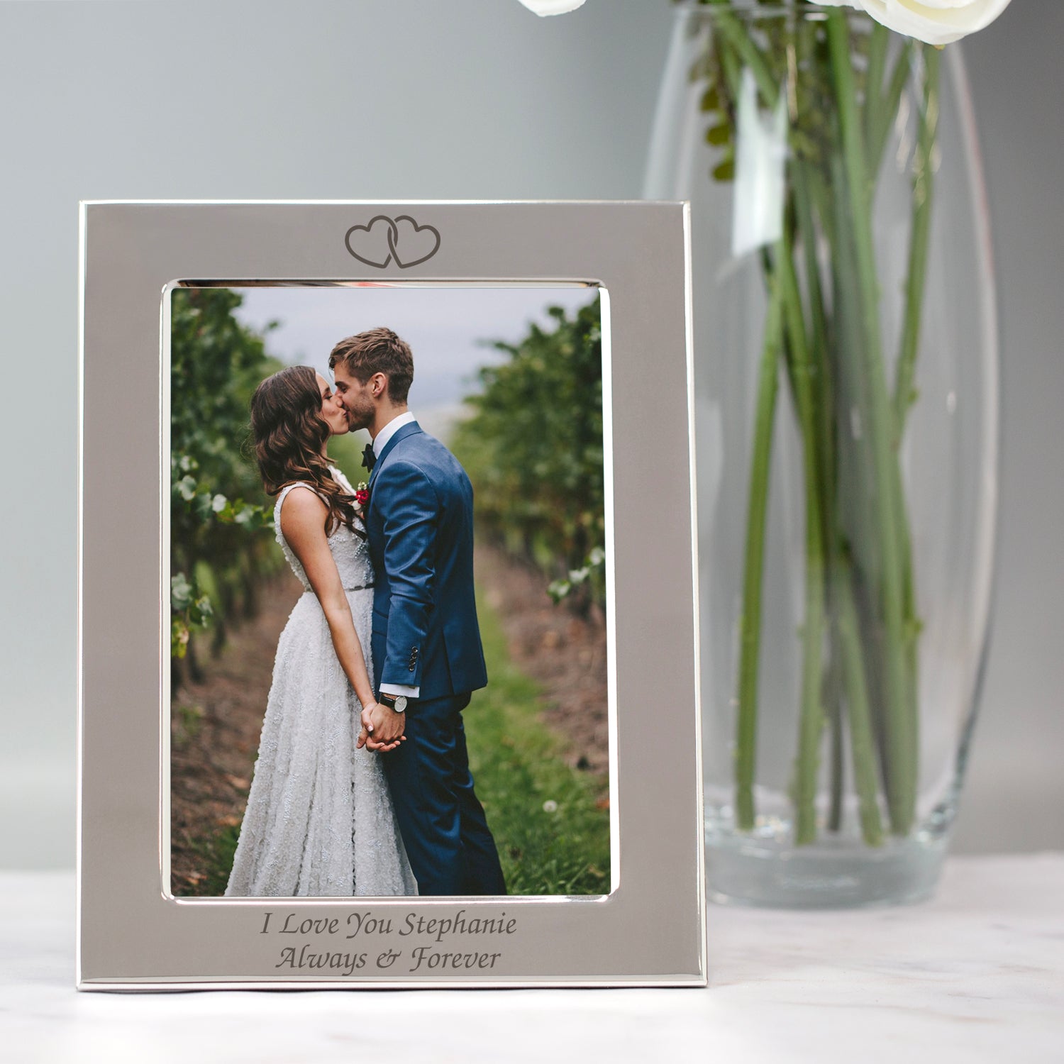 Personalised Silver 5x7 Hearts Photo Frame - Photo Frames