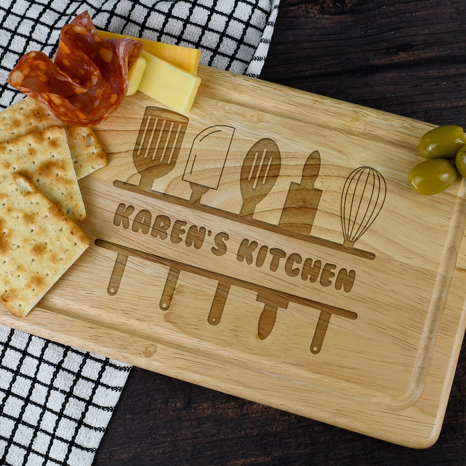 Personalised Kitchen Utensils Rectangle Wooden Chopping Board