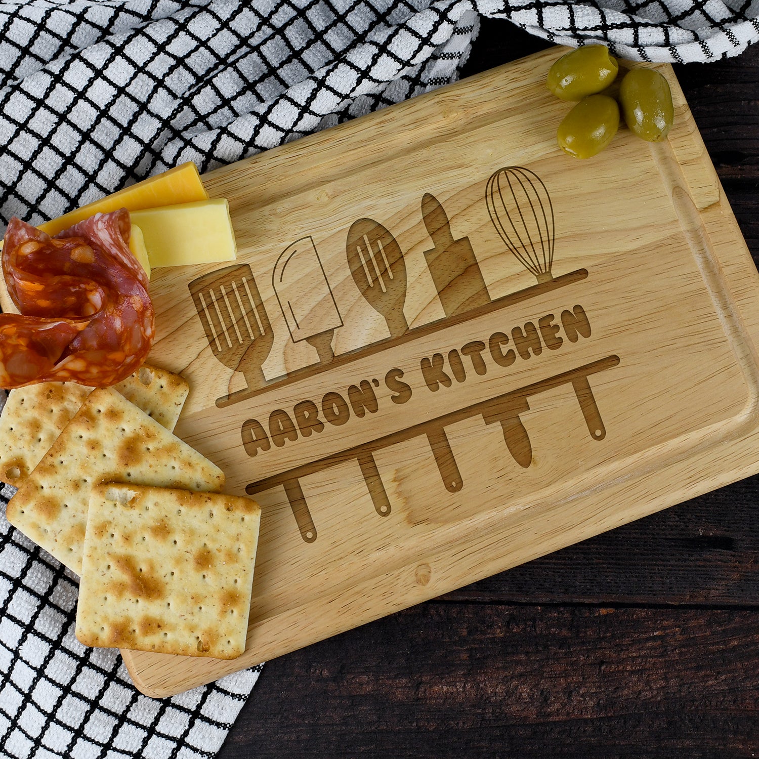 Personalised Kitchen Utensils Rectangle Wooden Chopping Board