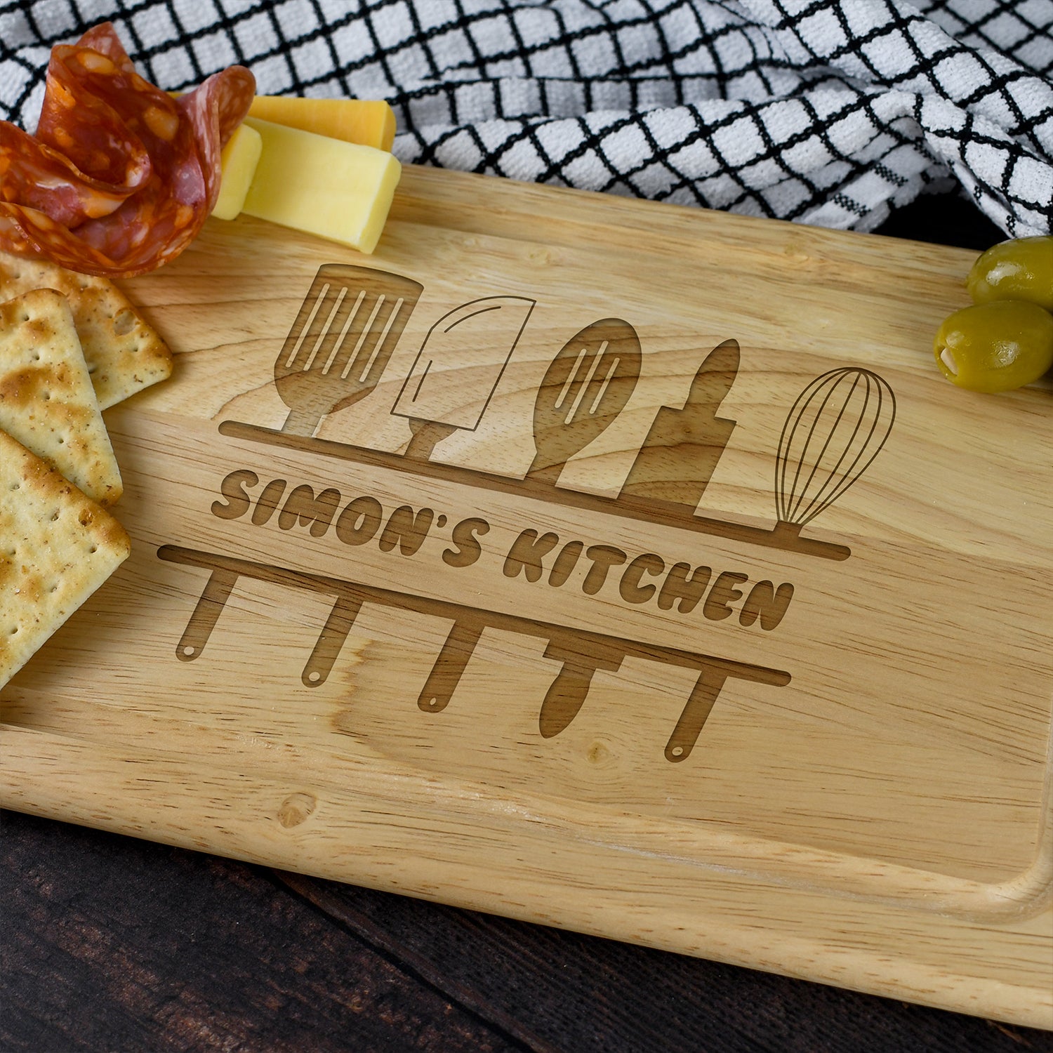 Personalised Kitchen Utensils Rectangle Wooden Chopping Board