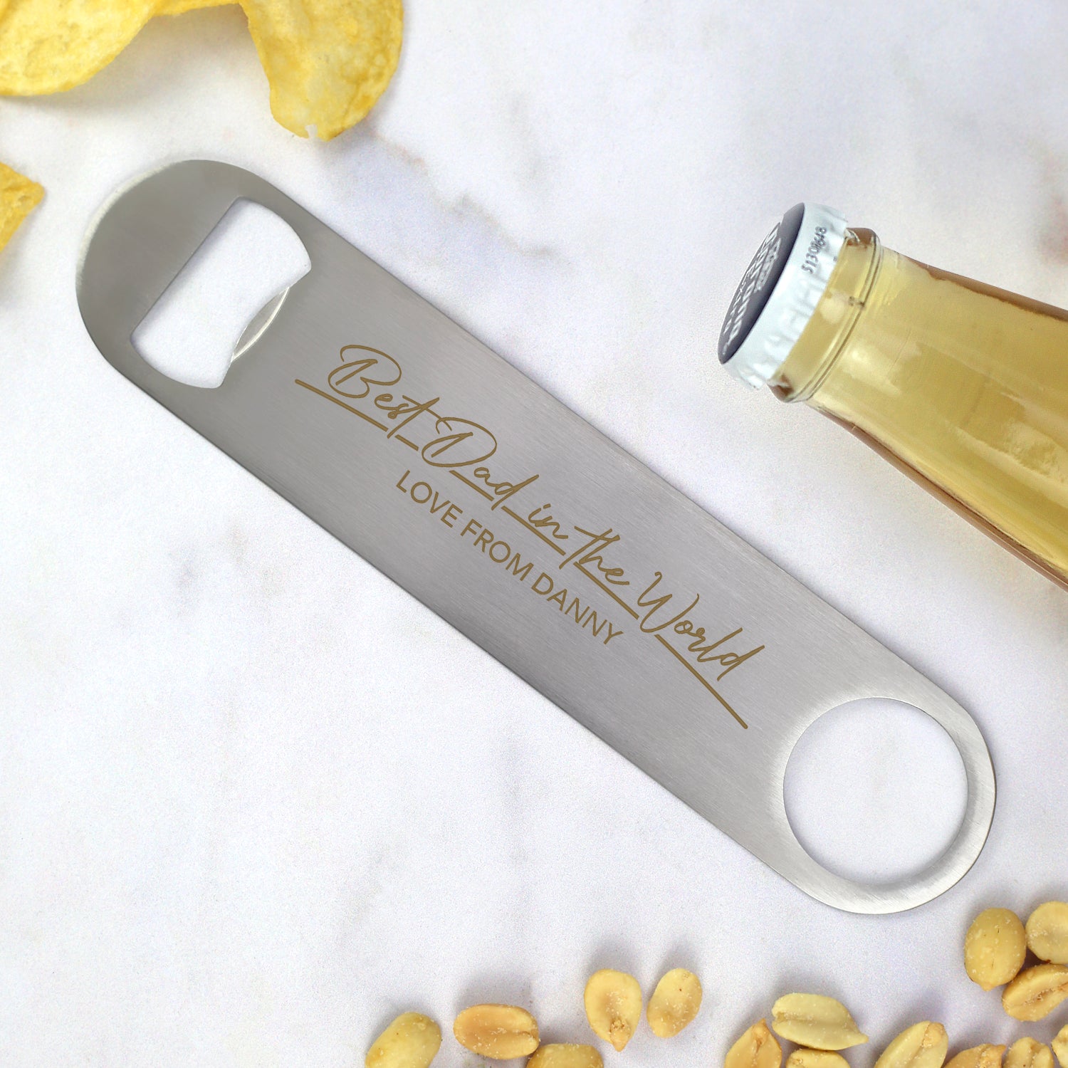 Personalised Best Dad In The World Silver Bar Blade Bottle Opener - Bar Blades