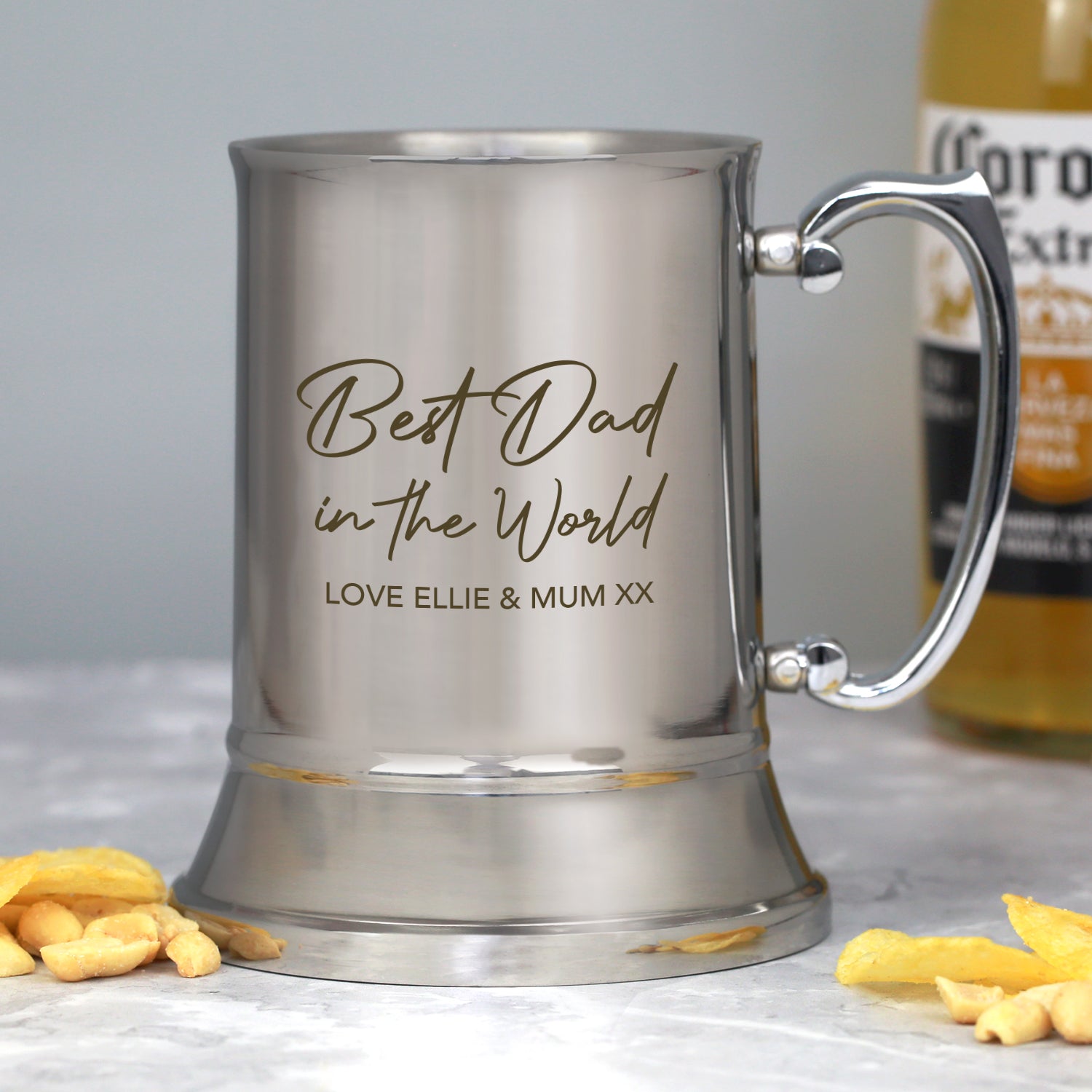Personalised Best Dad In The World Silver Stainless Steel Tankard - Stainless Steel Tankards