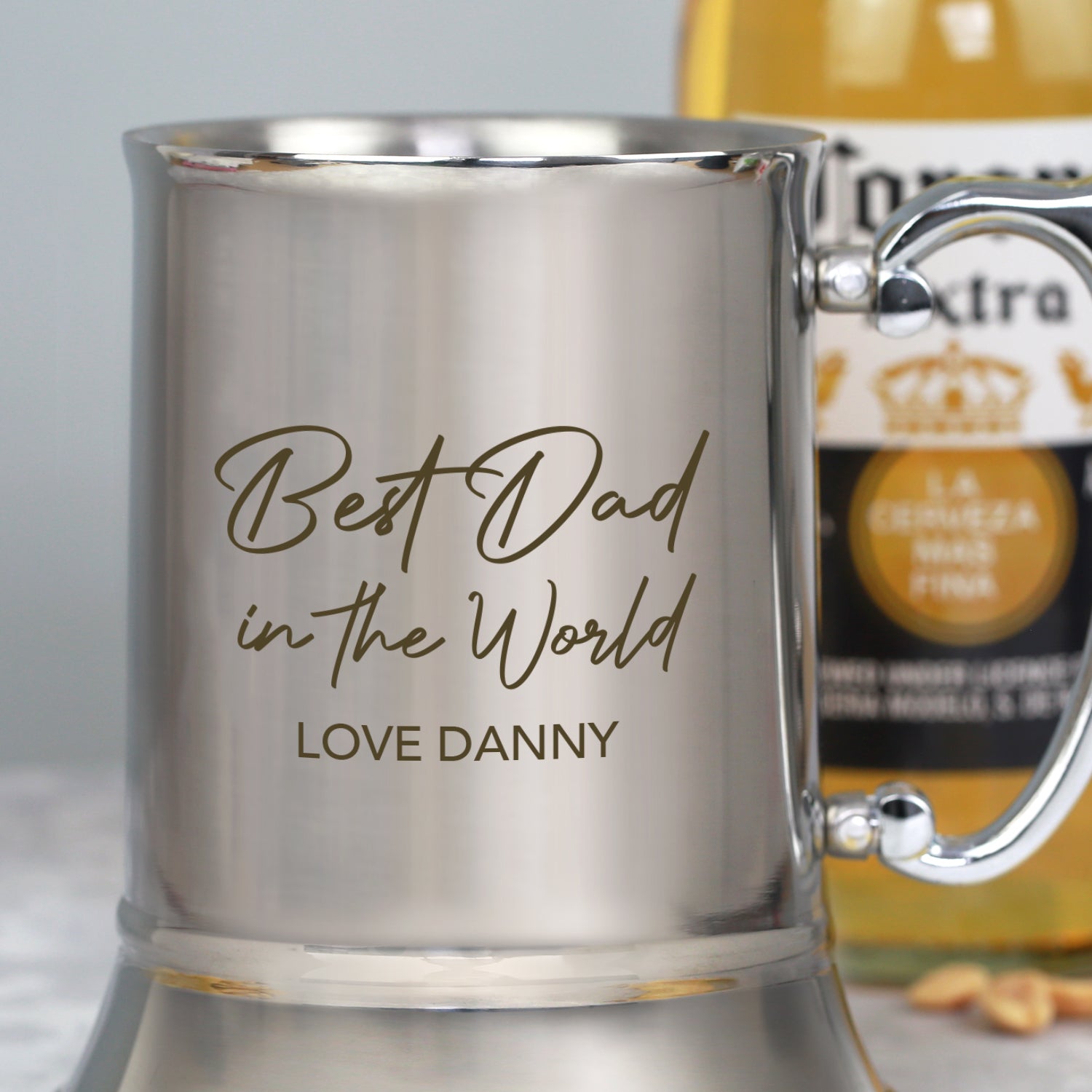 Personalised Best Dad In The World Silver Stainless Steel Tankard - Stainless Steel Tankards