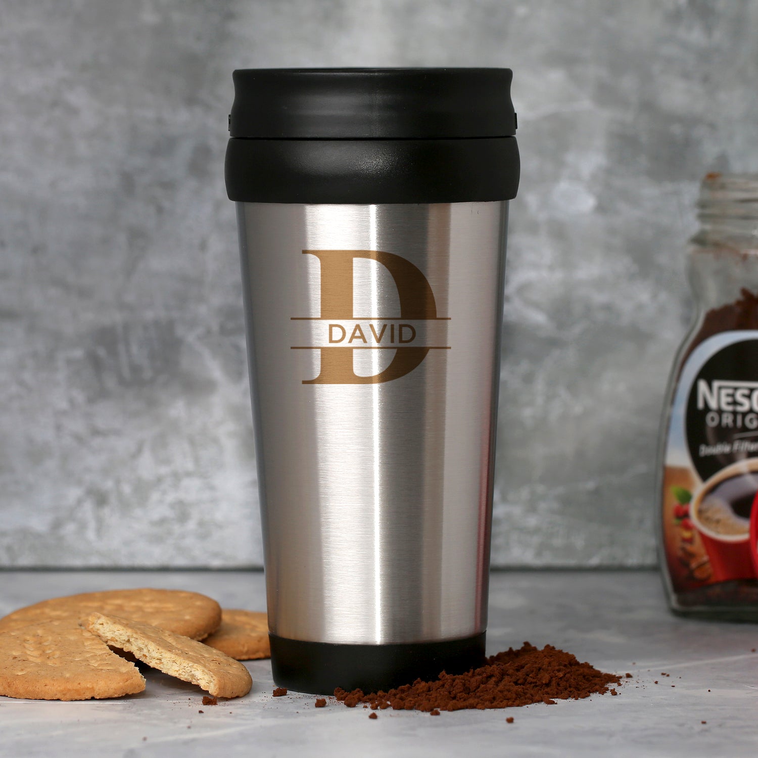 Personalised Initial and Name Stainless Steel Travel Tumbler - Travel Mugs