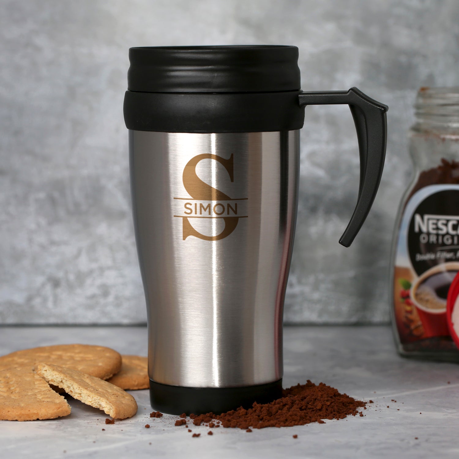 Personalised Initial and Name Stainless Steel Travel Mug - Travel Mugs