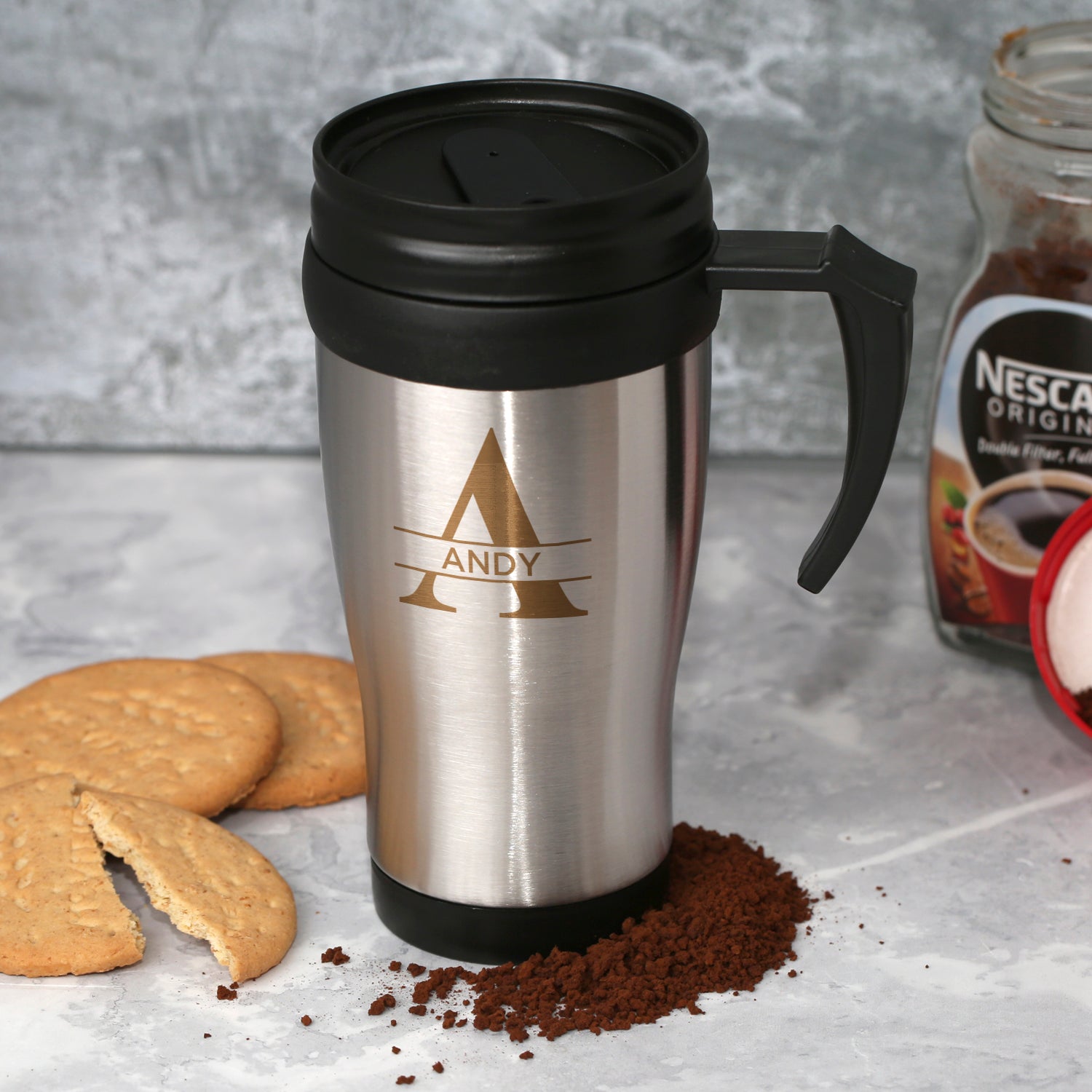 Personalised Initial and Name Stainless Steel Travel Mug - Travel Mugs