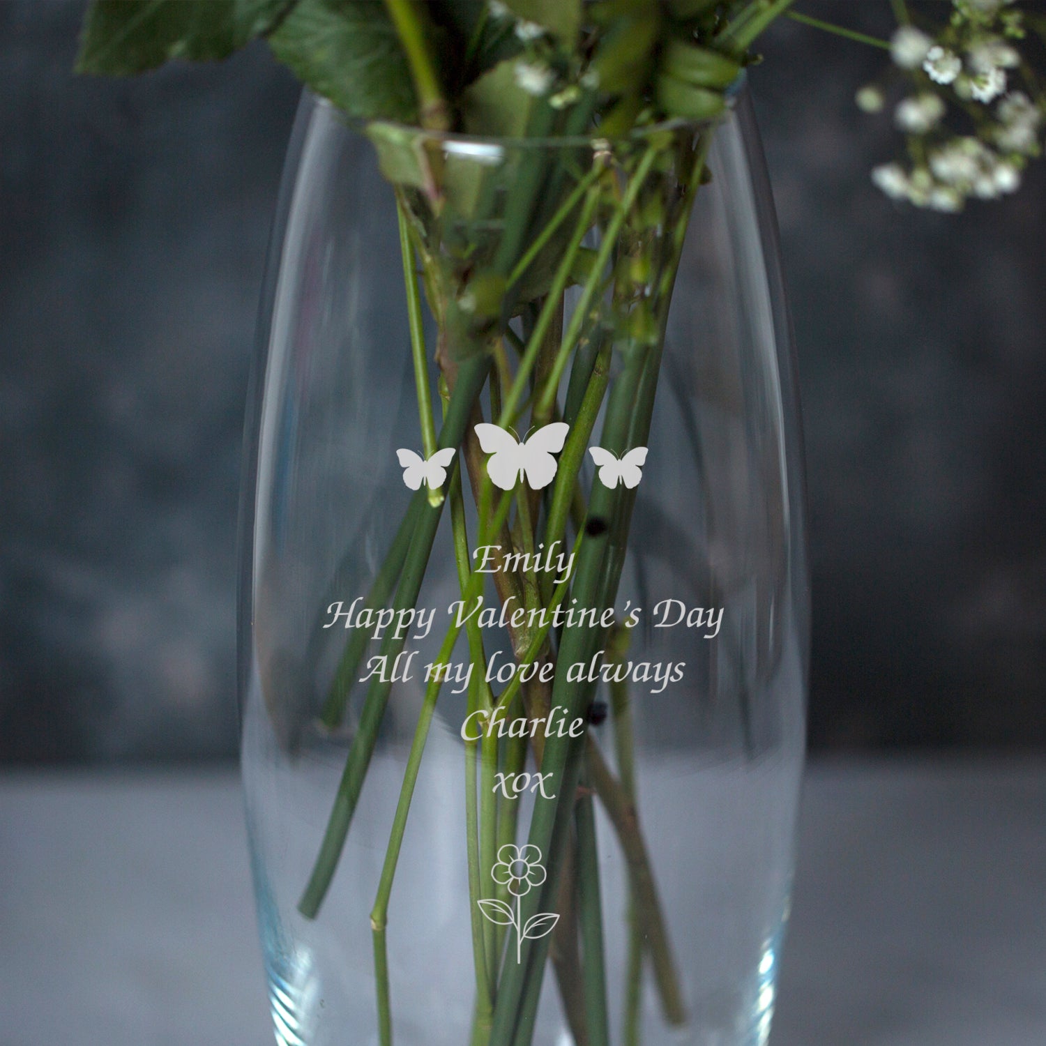 Personalised Butterflies & Flower Glass Bullet Vase - Bullet Vase
