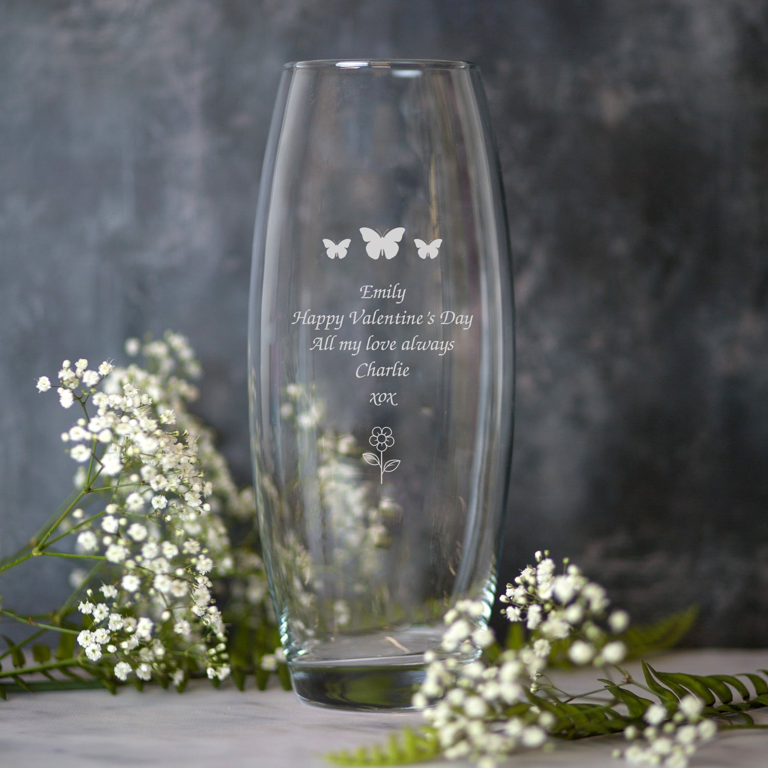 Personalised Butterflies & Flower Glass Bullet Vase - Bullet Vase