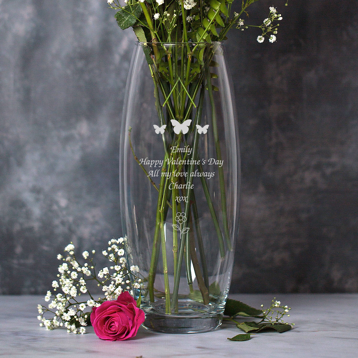 Personalised Butterflies & Flower Glass Bullet Vase - Bullet Vase