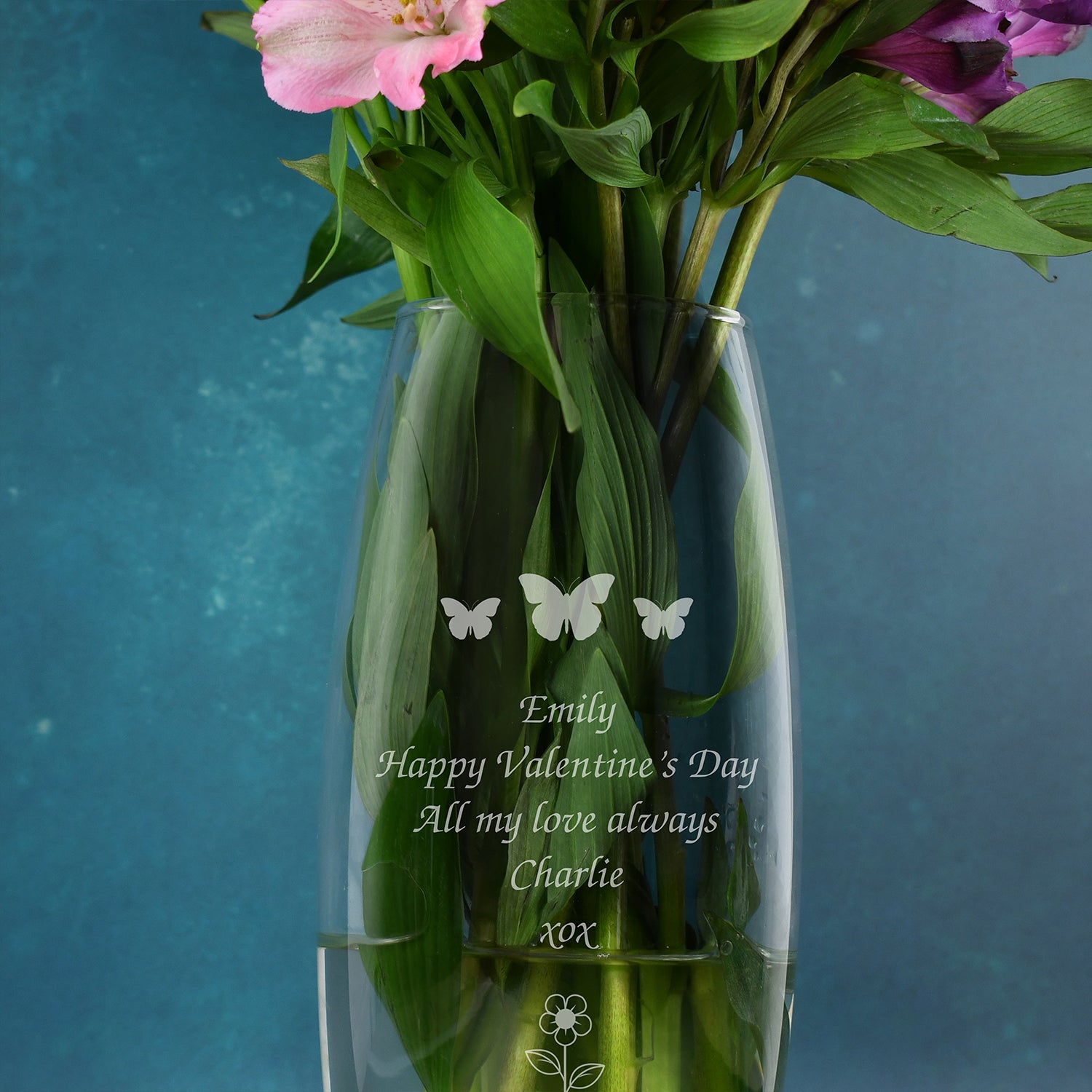 Personalised Butterflies & Flower Glass Bullet Vase - Bullet Vase