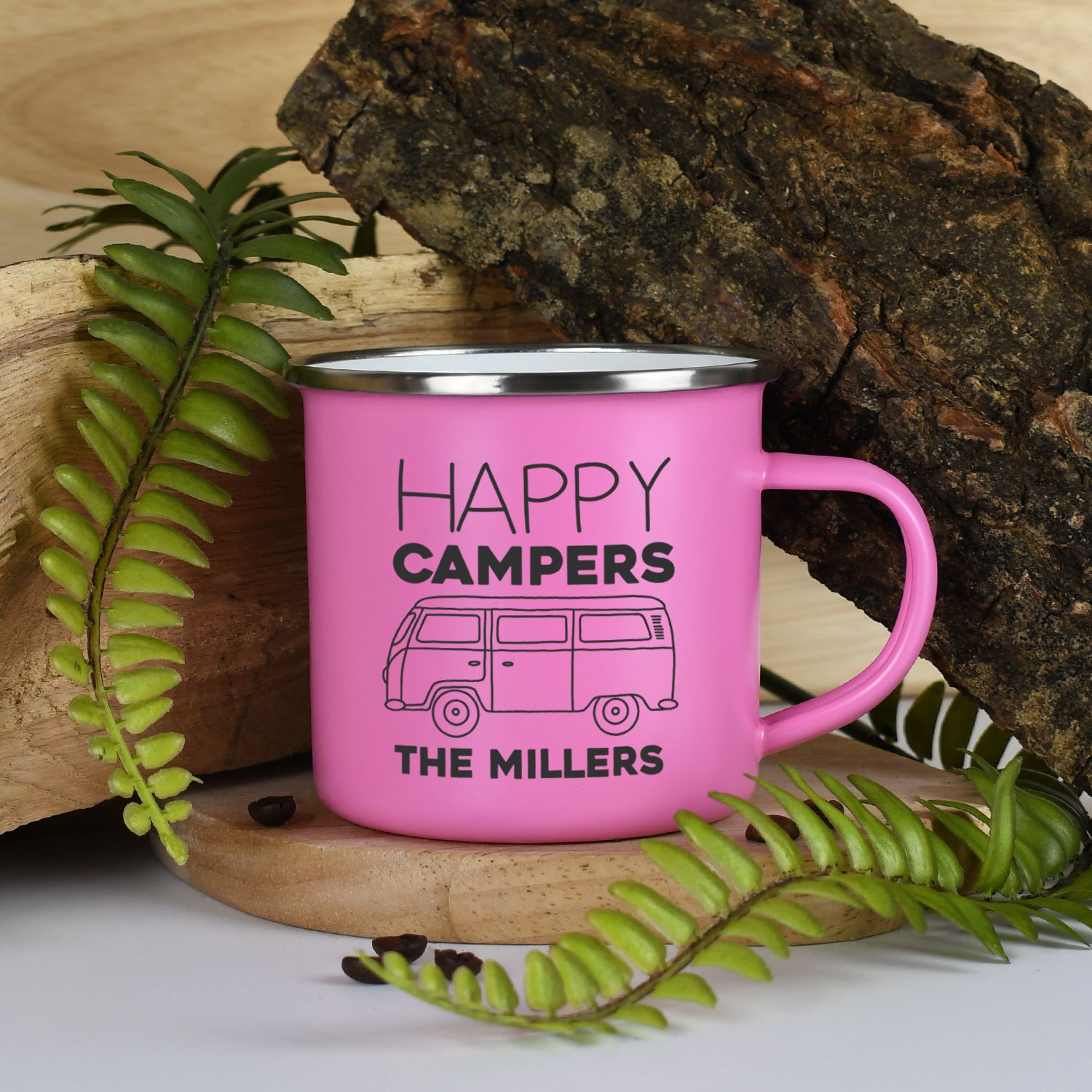 Personalised Happy Campers Enamel Camping Mug - Pink - Mugs