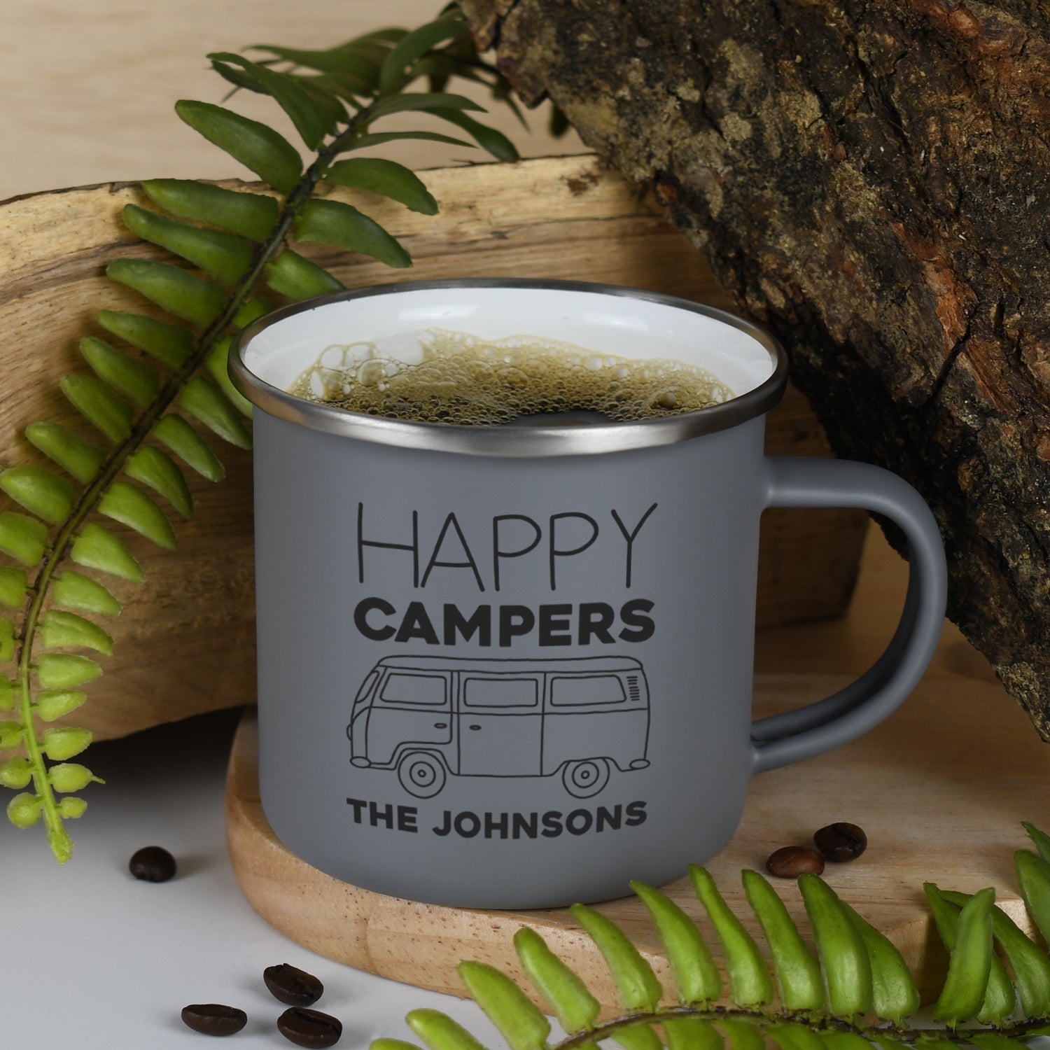 Personalised Happy Campers Enamel Camping Mug - Grey - Mugs