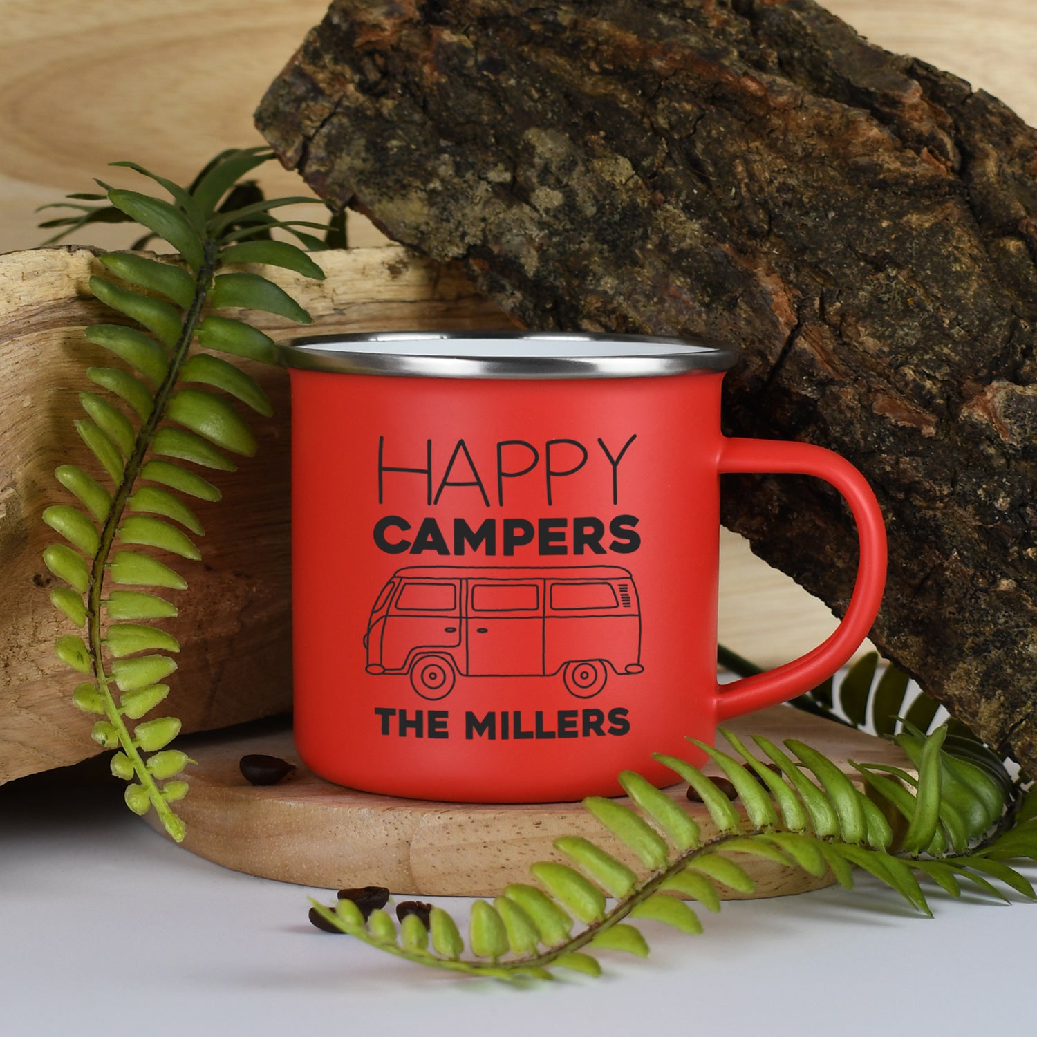 Personalised Happy Campers Enamel Camping Mug - Red - Mugs