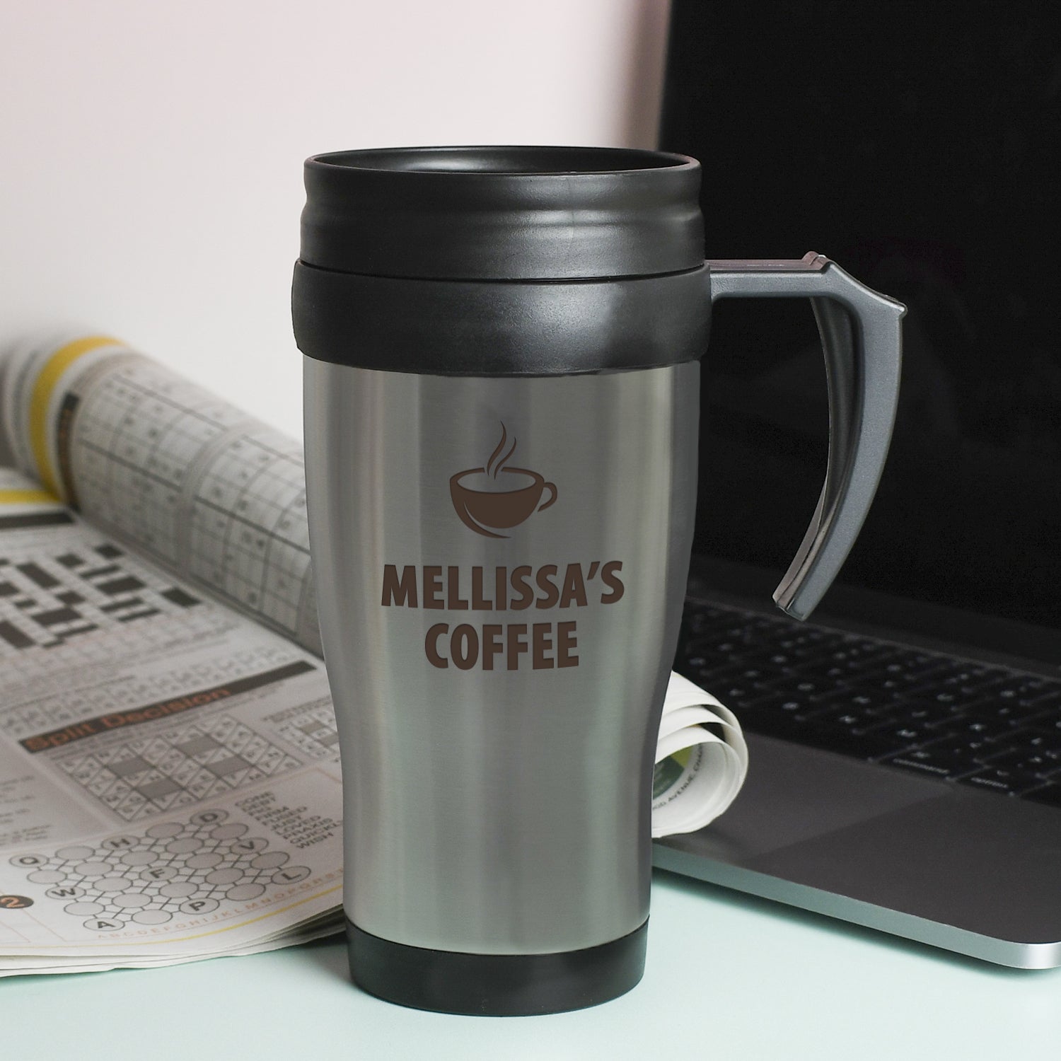 Personalised Coffee Motif Stainless Steel Travel Mug - Travel Mugs