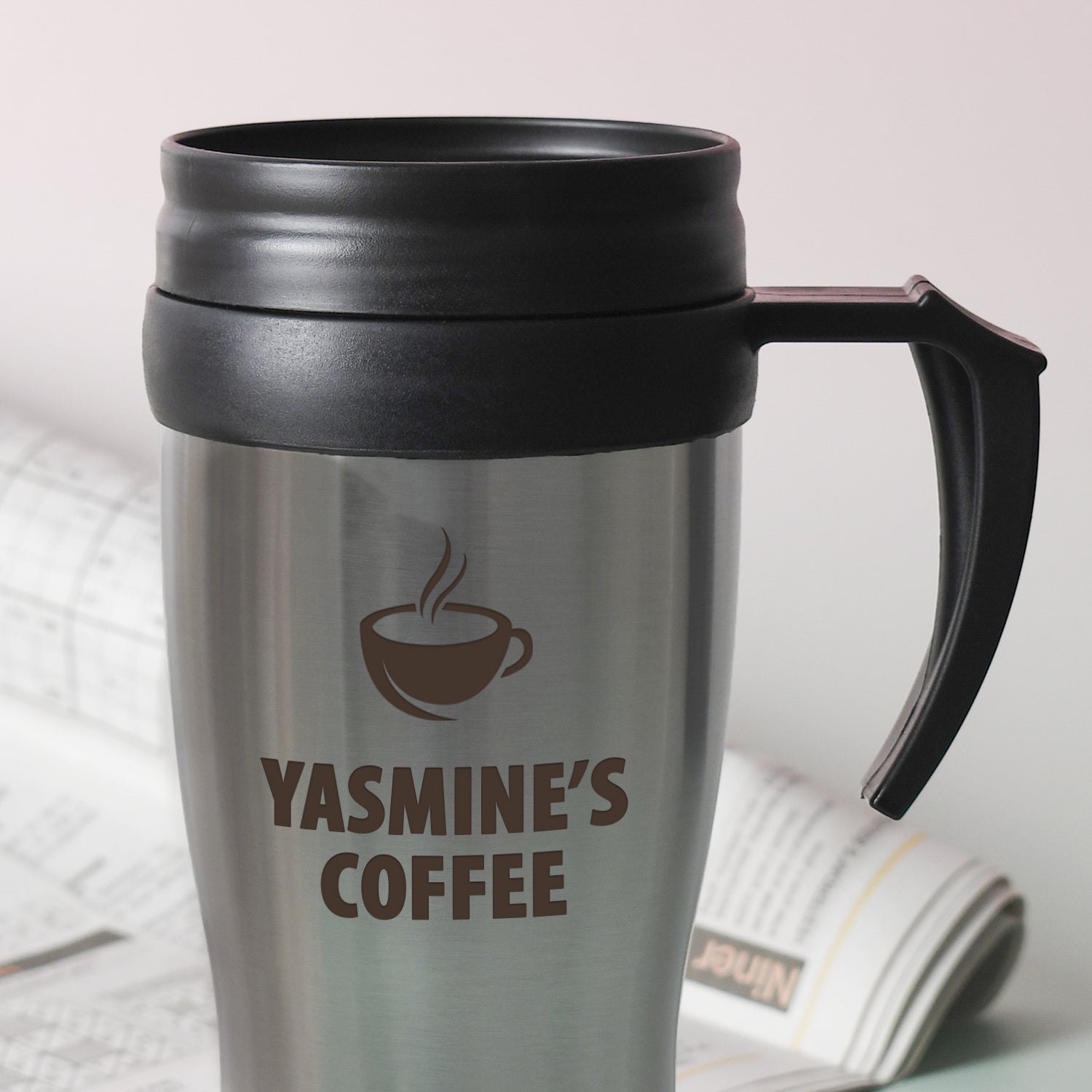 Personalised Coffee Motif Stainless Steel Travel Mug - Travel Mugs