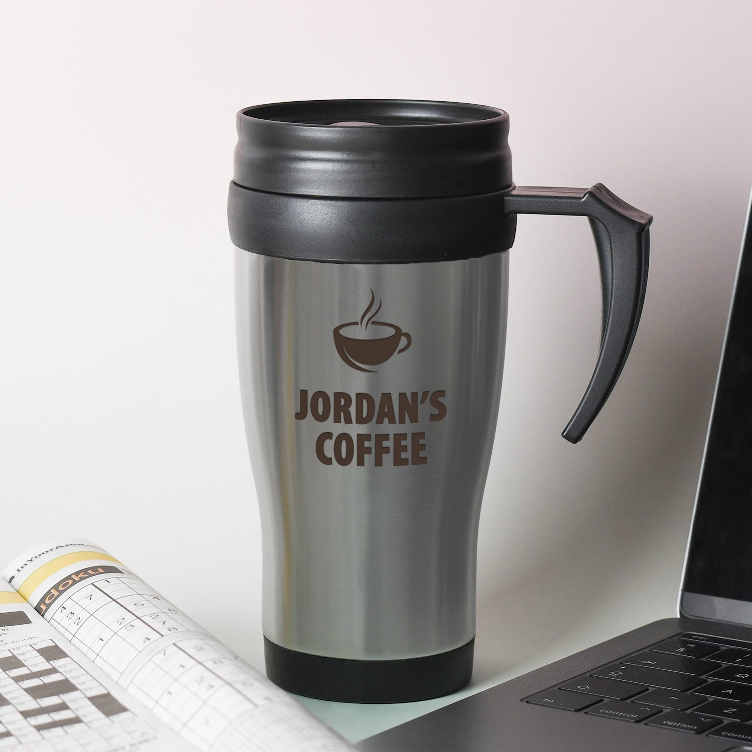 Personalised Coffee Motif Stainless Steel Travel Mug - Travel Mugs