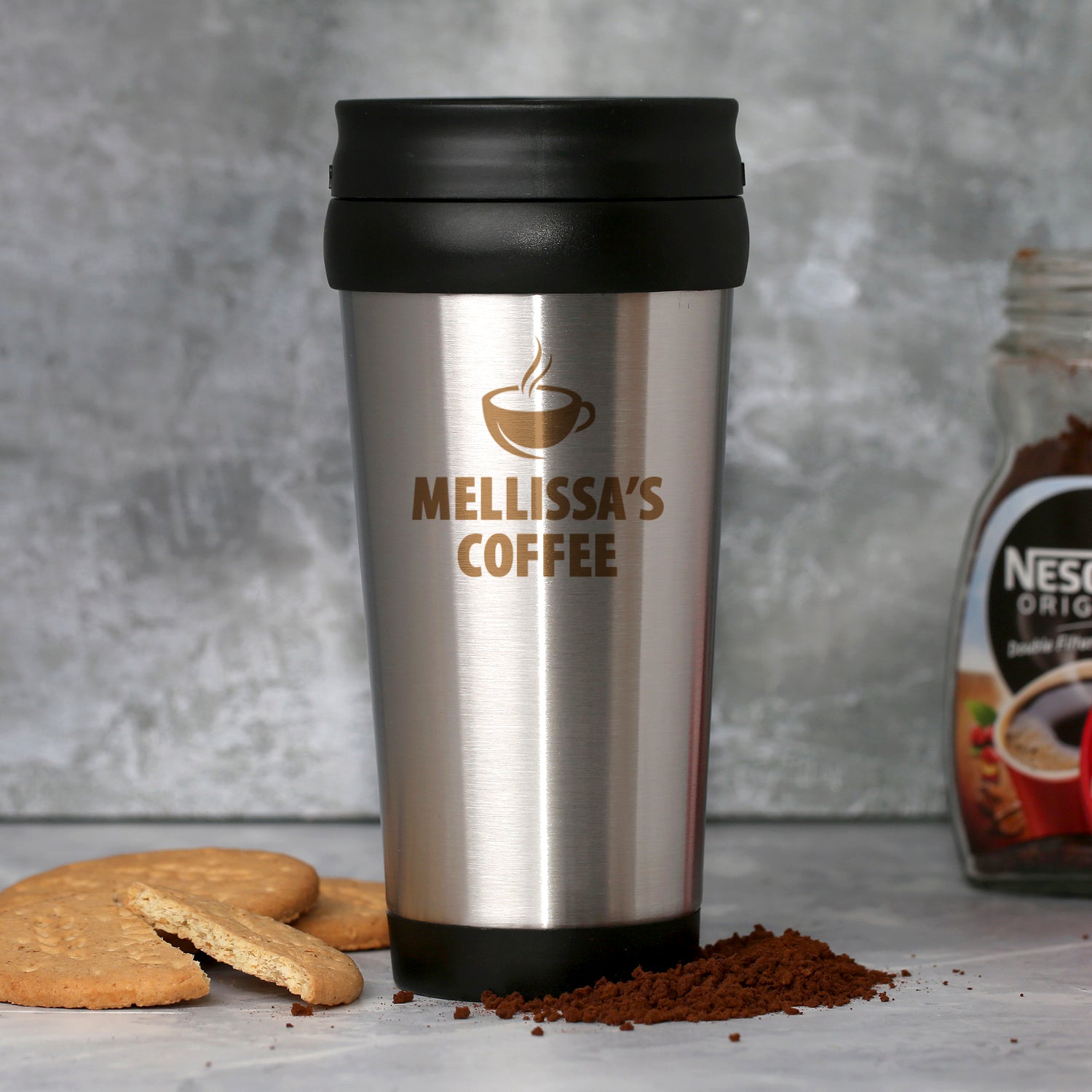 Personalised Coffee Motif Stainless Steel Travel Tumbler - Travel Mugs