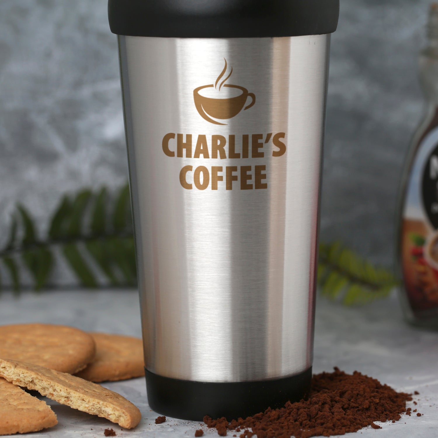 Personalised Coffee Motif Stainless Steel Travel Tumbler - Travel Mugs