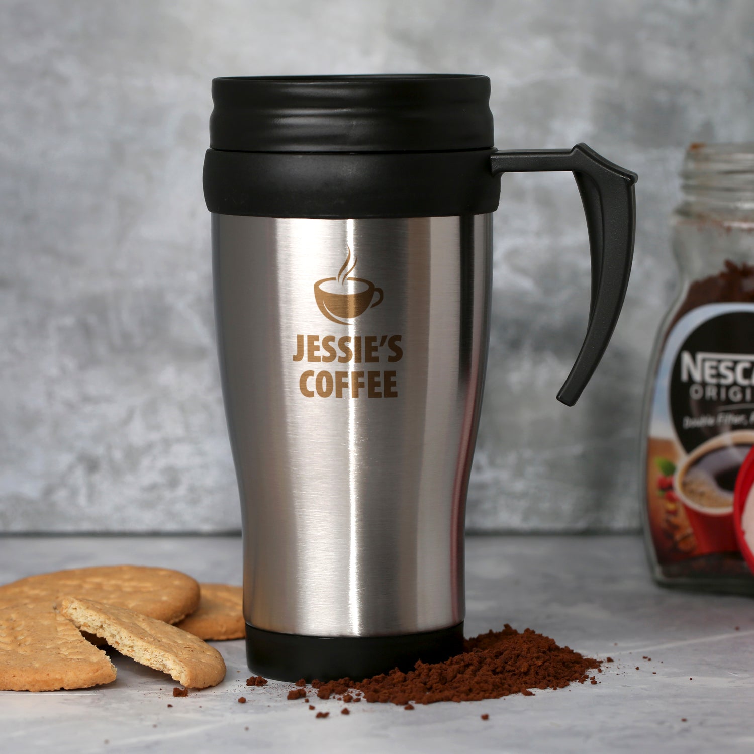 Personalised Coffee Motif Stainless Steel Travel Mug - Travel Mugs