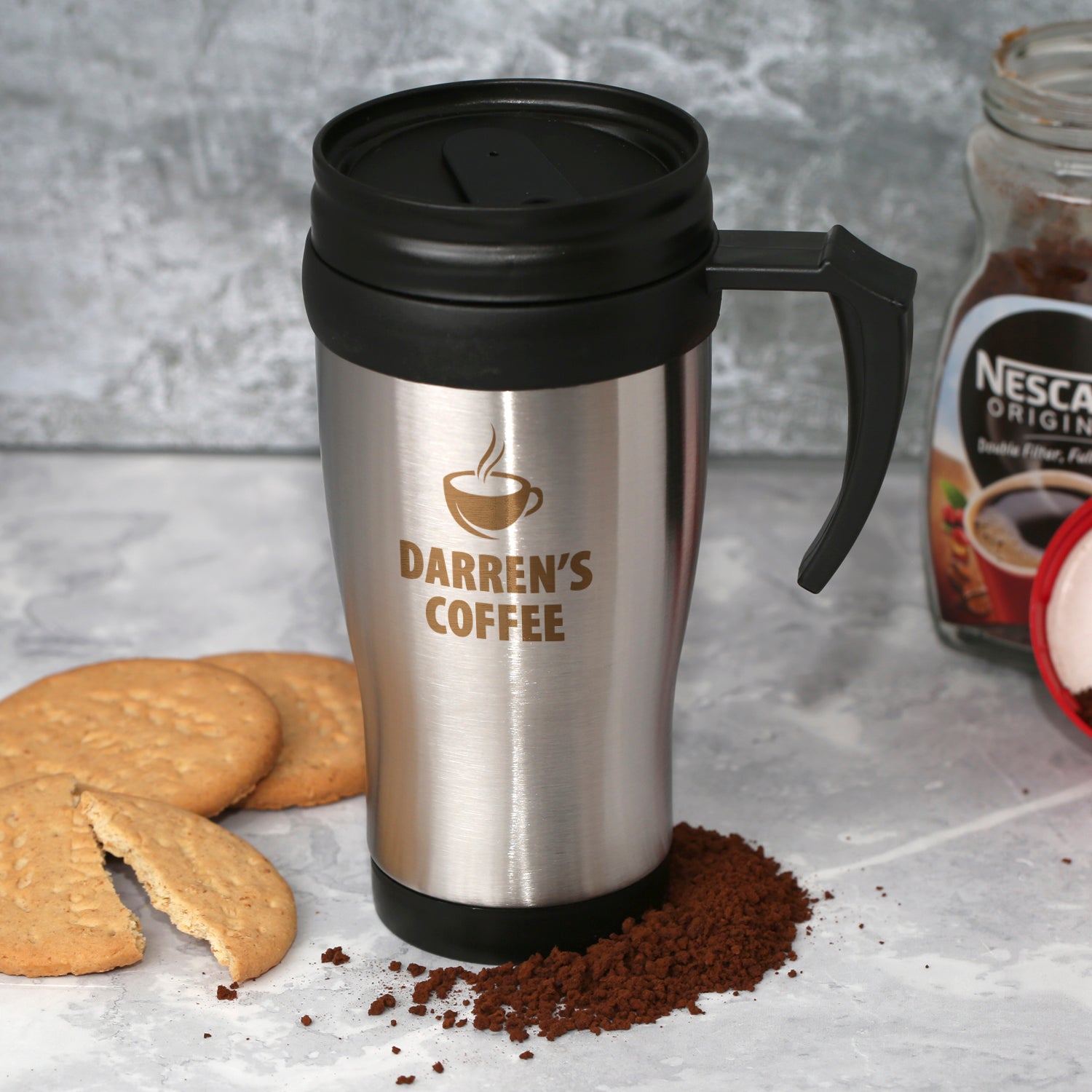 Personalised Coffee Motif Stainless Steel Travel Mug - Travel Mugs