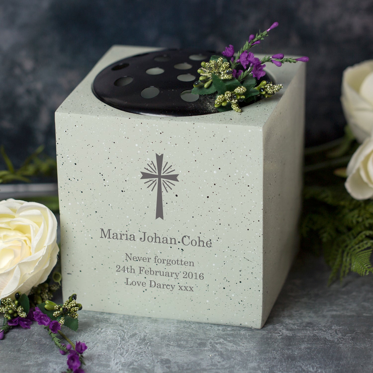Personalised Cross Memorial Flower Vase - Memorial