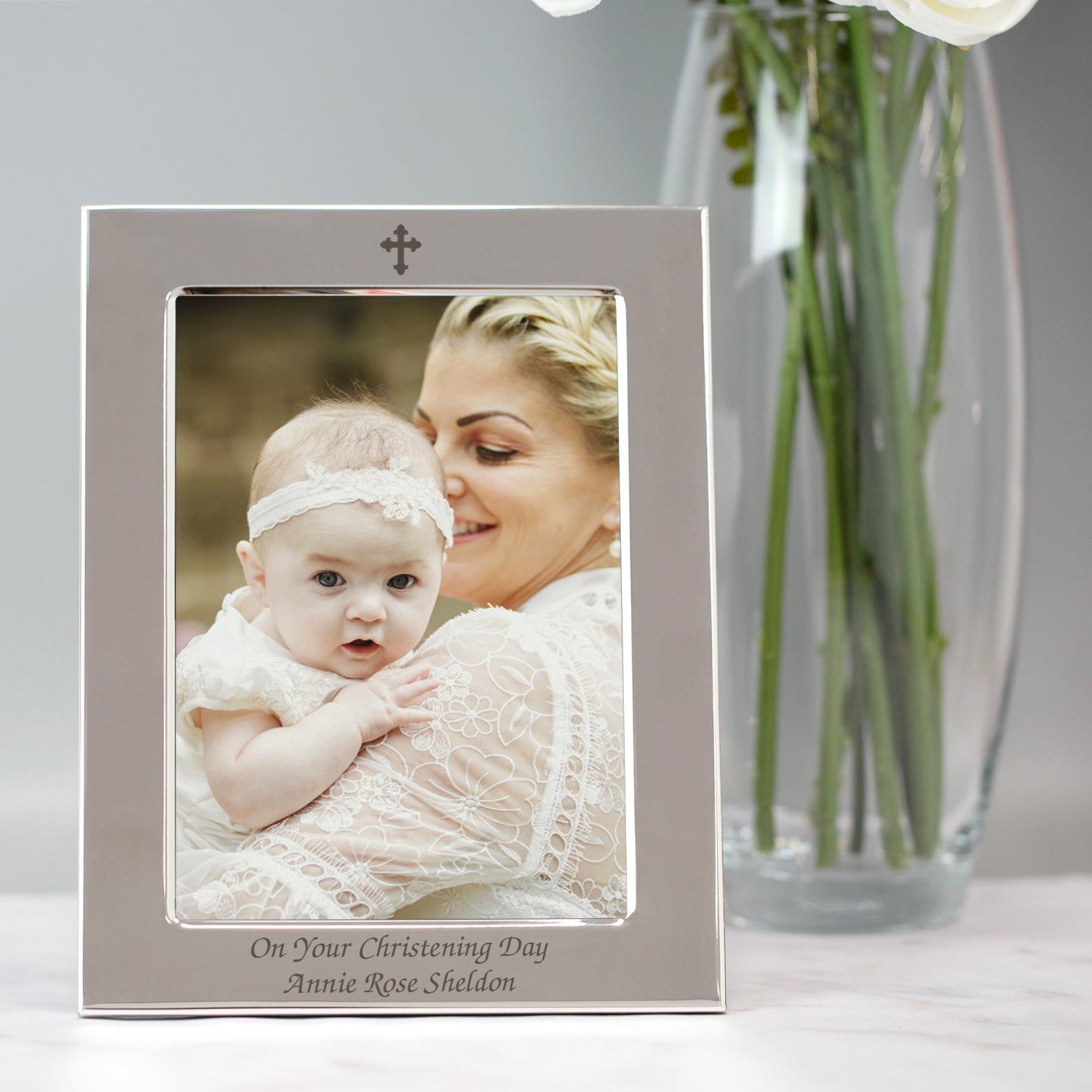 Personalised Silver 5x7 Cross Photo Frame - Photo Frames