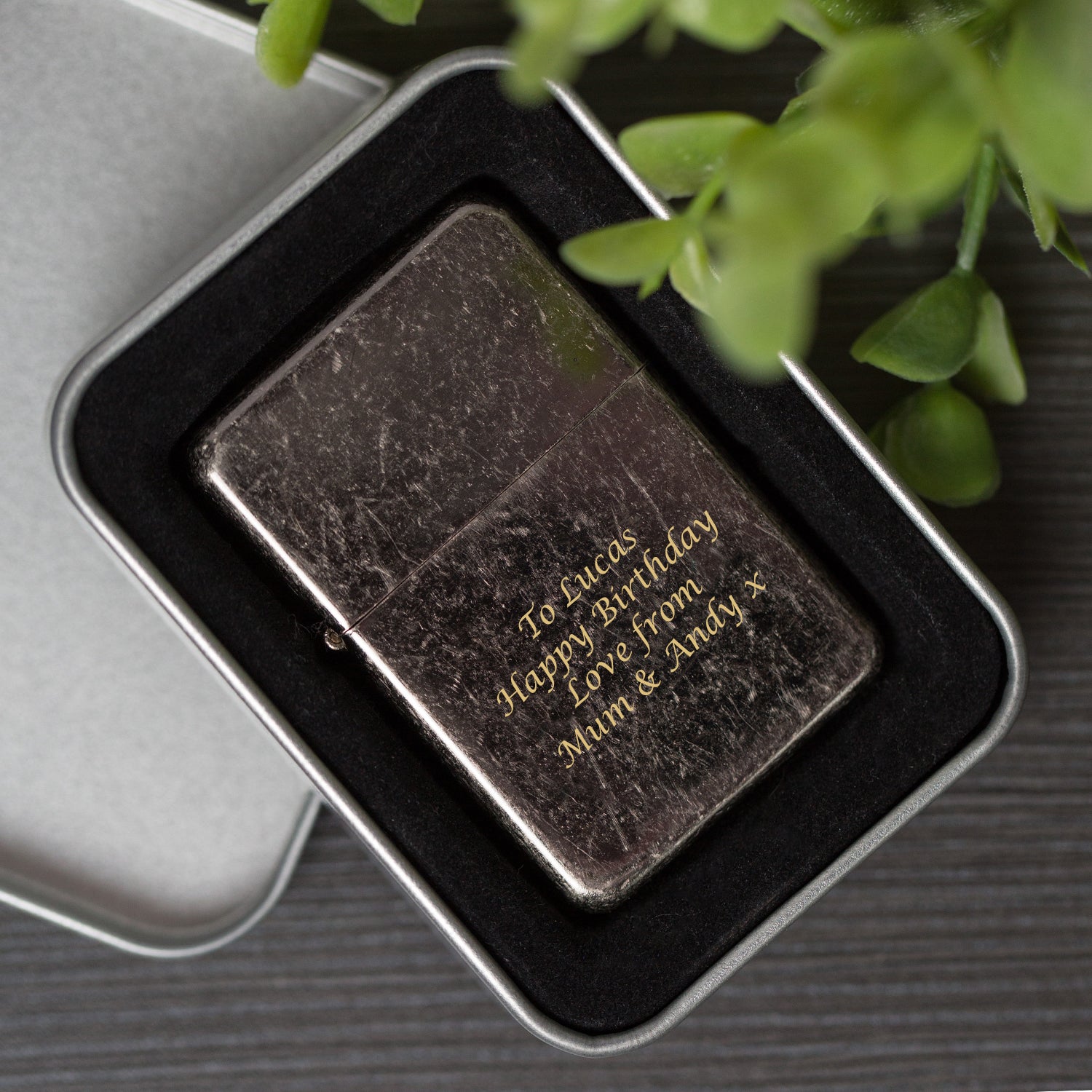 Personalised Message Antique Silver Lighter & Gift Box - Lighters