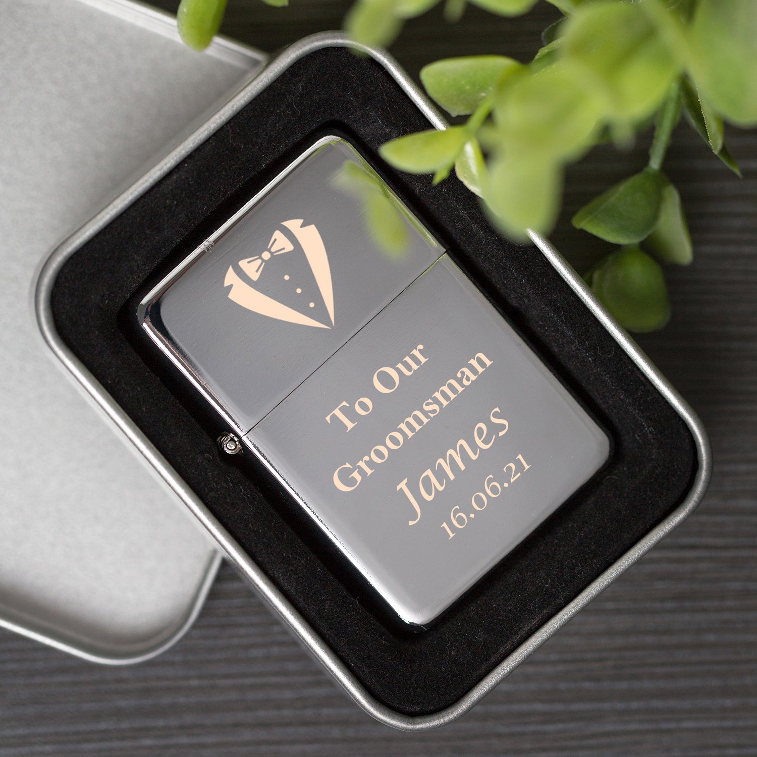 Personalised To Our Groomsman Silver Wedding Lighter & Gift Box - Lighters