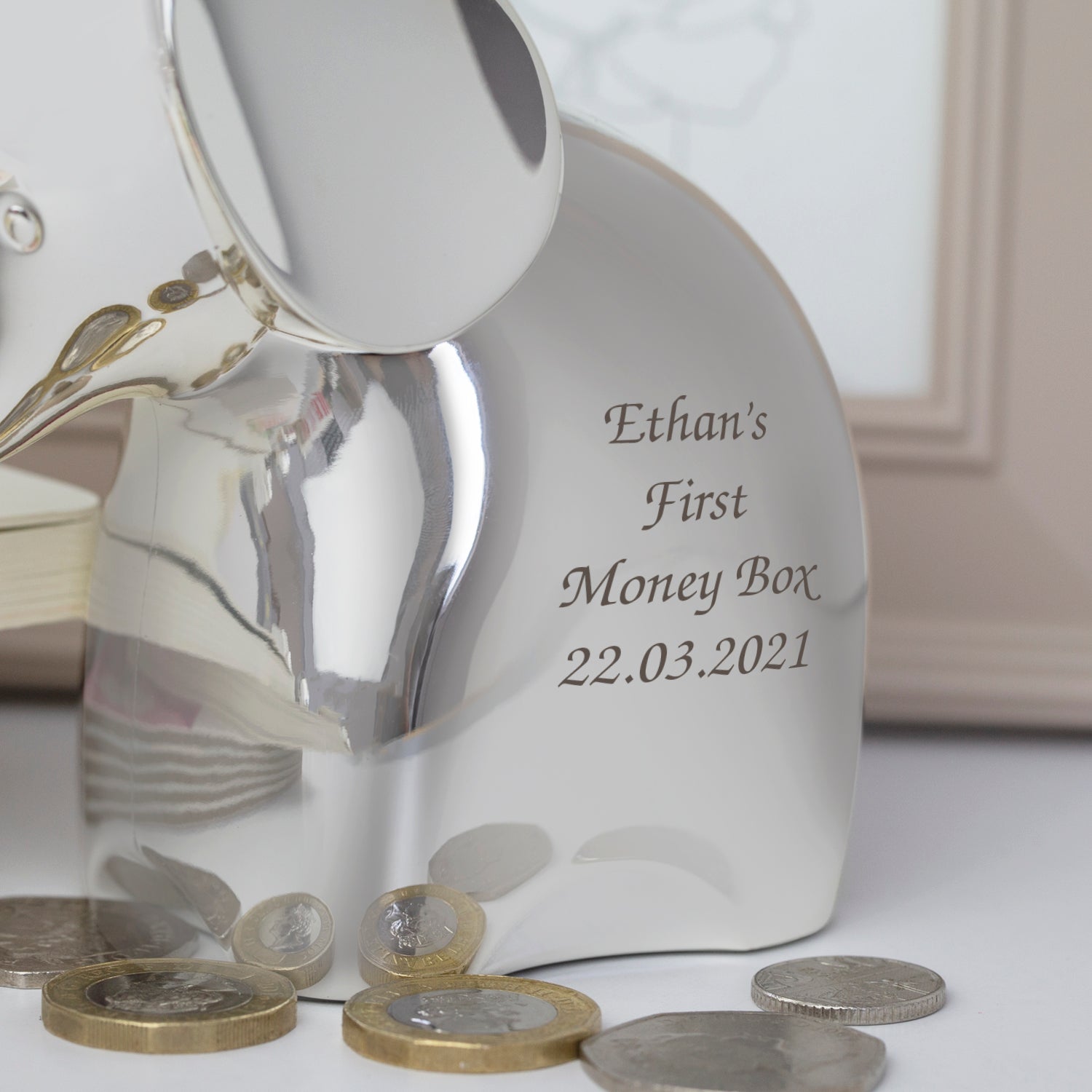 Personalised Message Silver Elephant Money Box - Money Boxes