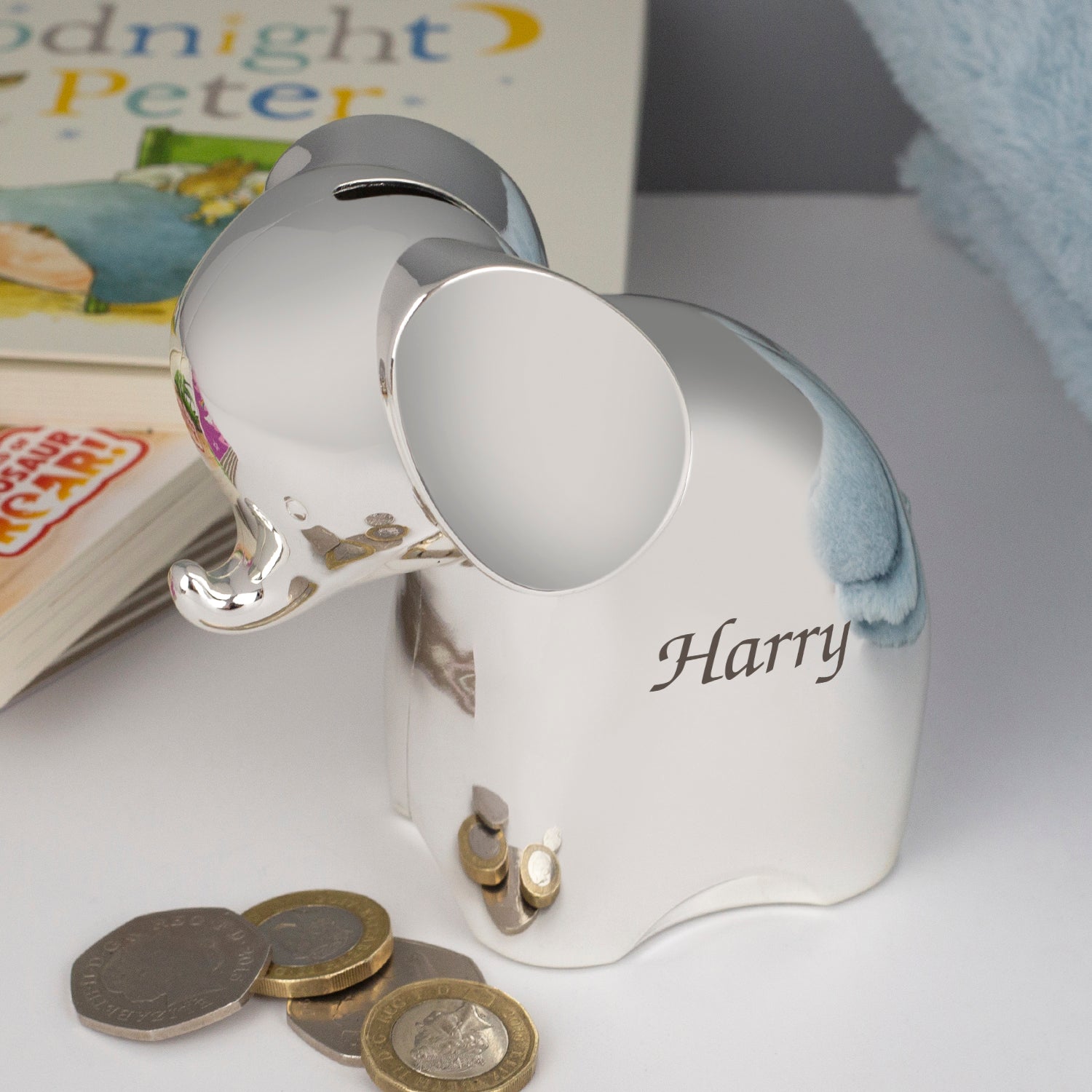 Personalised Name Silver Elephant Money Box - Money Boxes