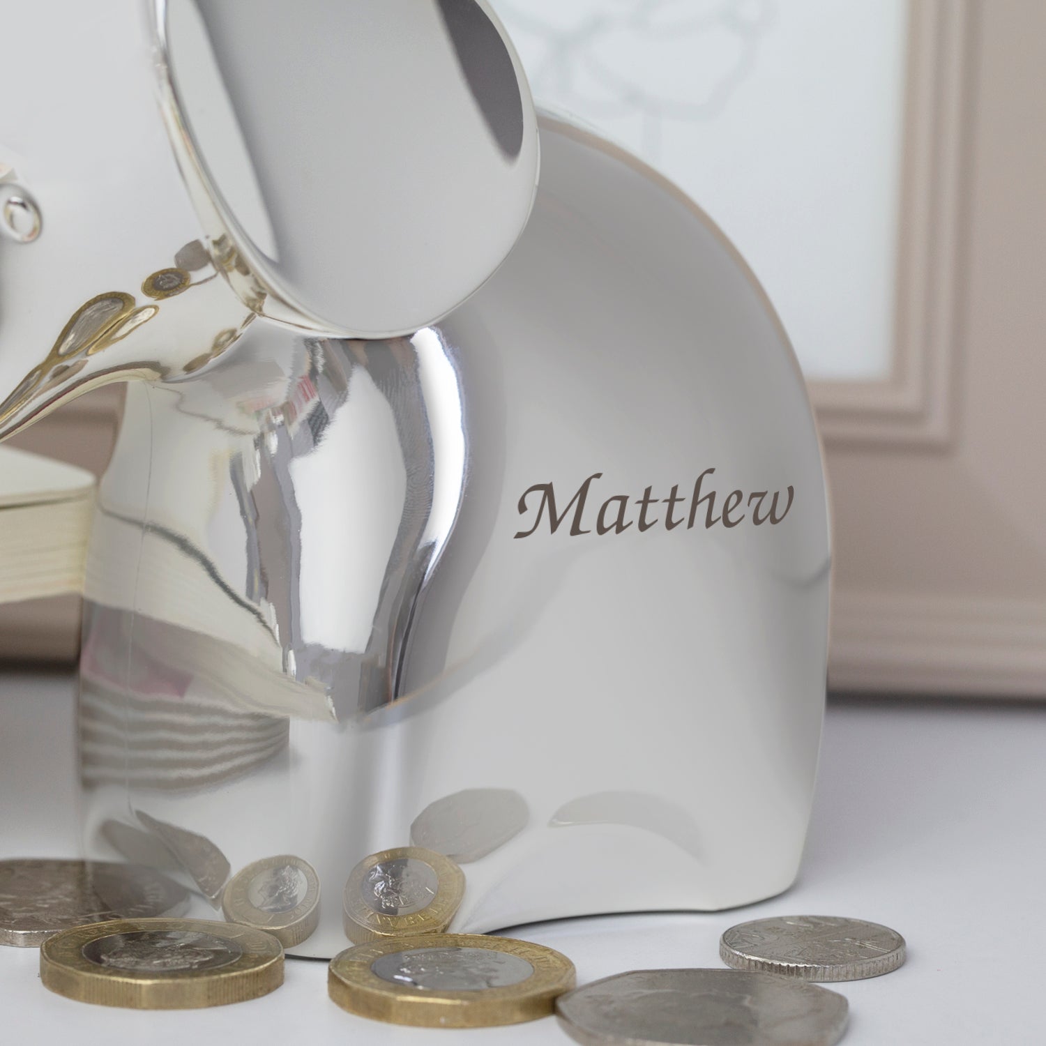 Personalised Name Silver Elephant Money Box - Money Boxes