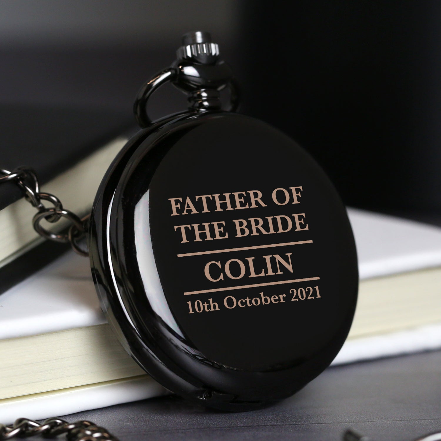 Personalised Father of the Bride Black Pocket Fob Watch - Pocket Watches