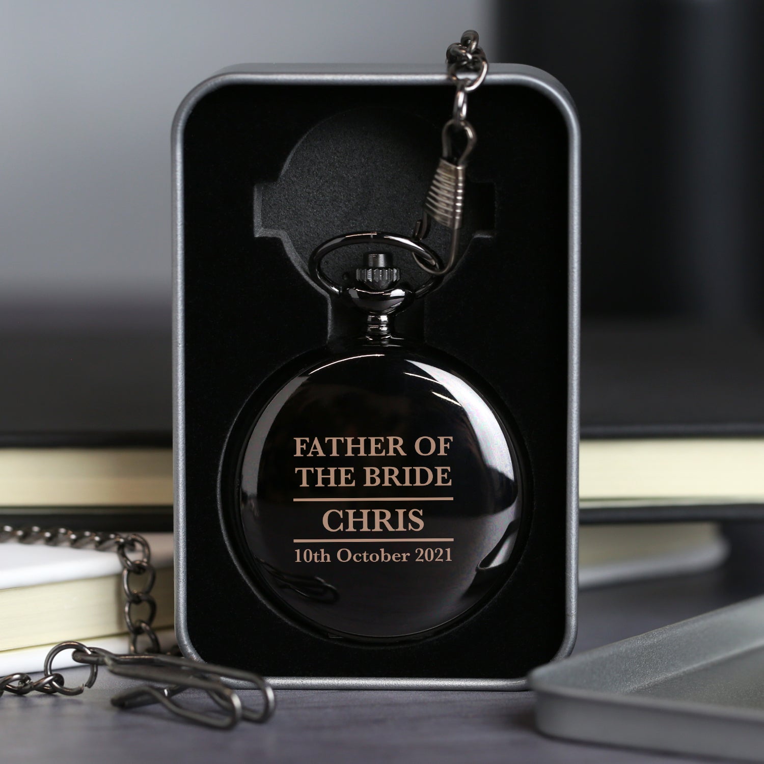 Personalised Father of the Bride Black Pocket Fob Watch - Pocket Watches