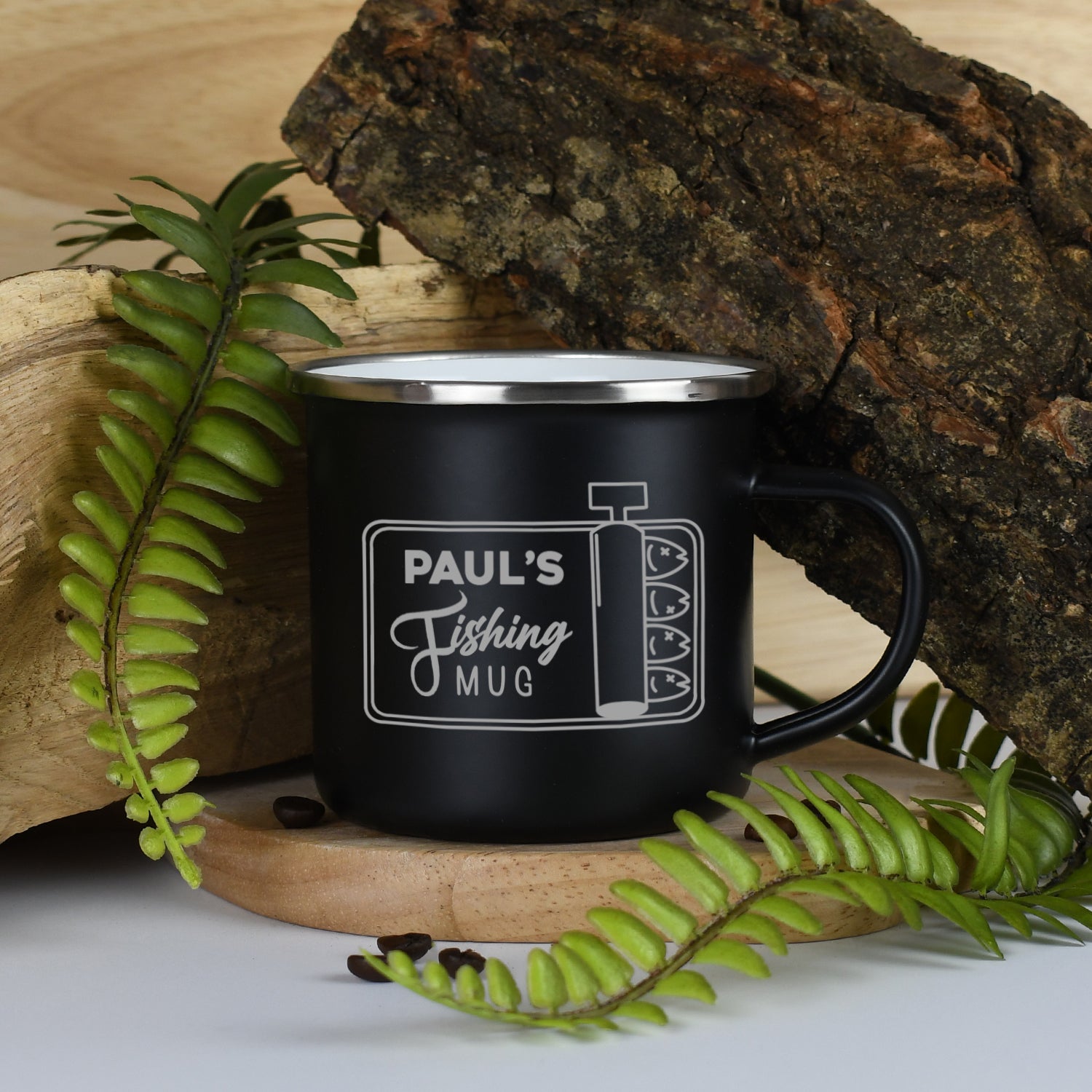 Personalised Fishing Enamel Camping Mug - Black - Mugs