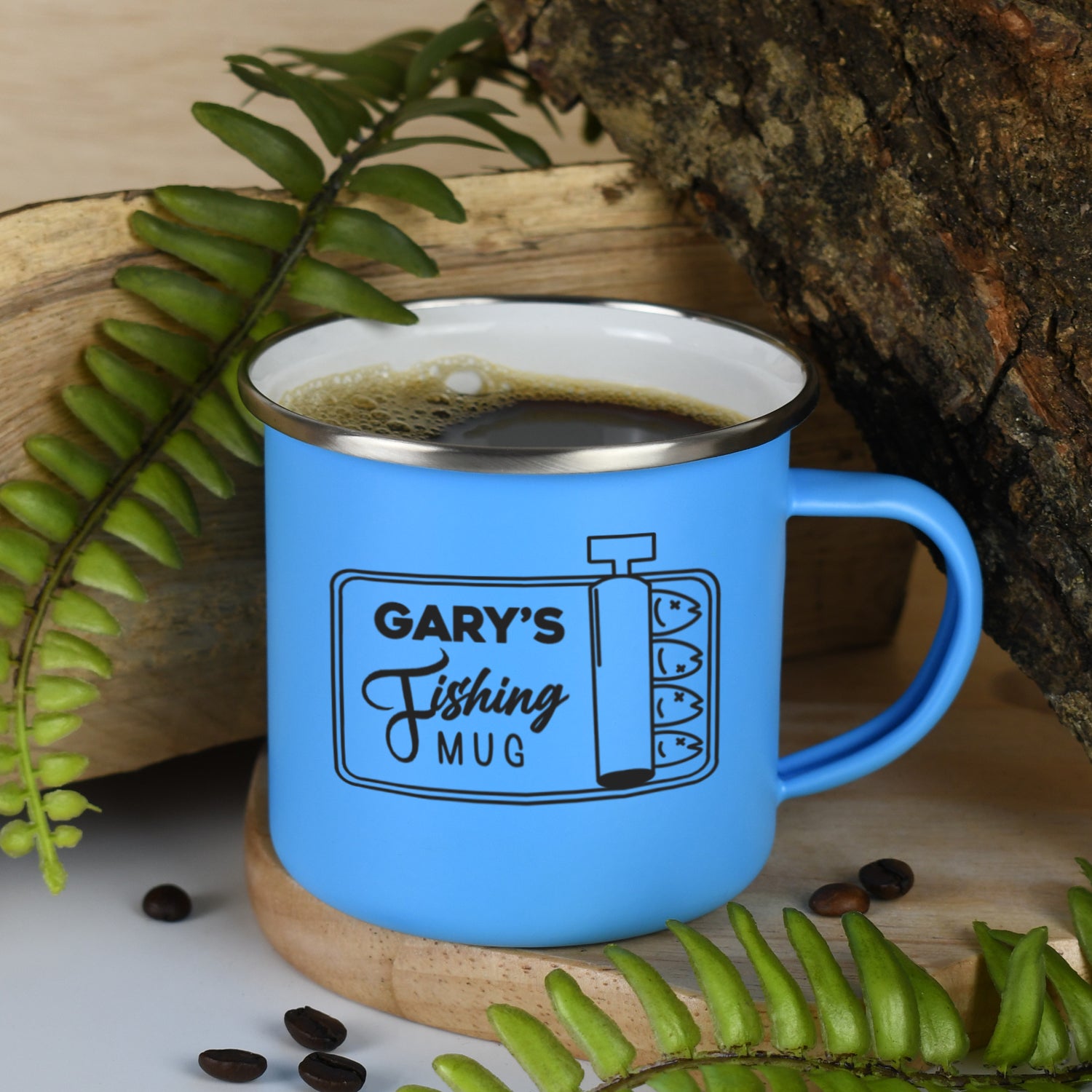 Personalised Fishing Enamel Camping Mug - Light Blue - Mugs
