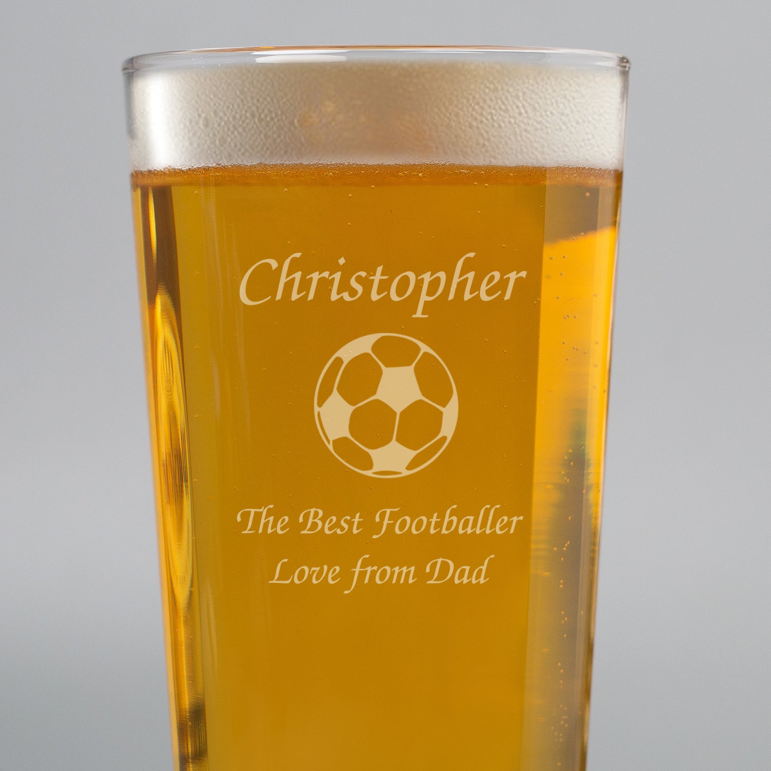 Personalised Football Pint Glass | Engraved Name & Message - Beer Glasses