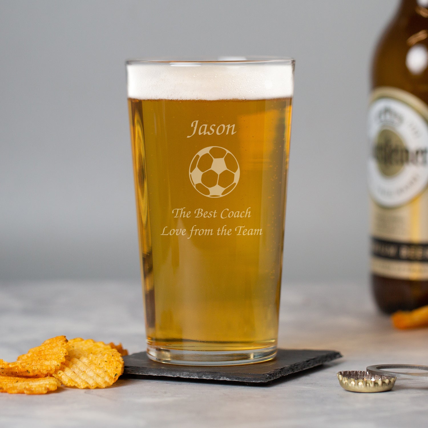 Personalised Football Pint Glass | Engraved Name & Message - Beer Glasses