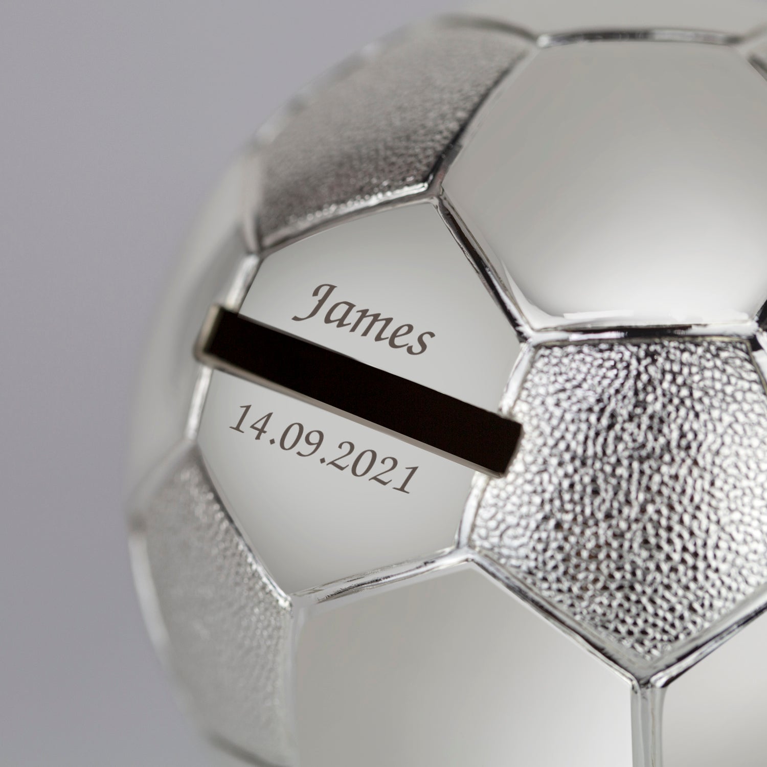 Personalised Silver Football Money Box | Engraved Message - Money Boxes