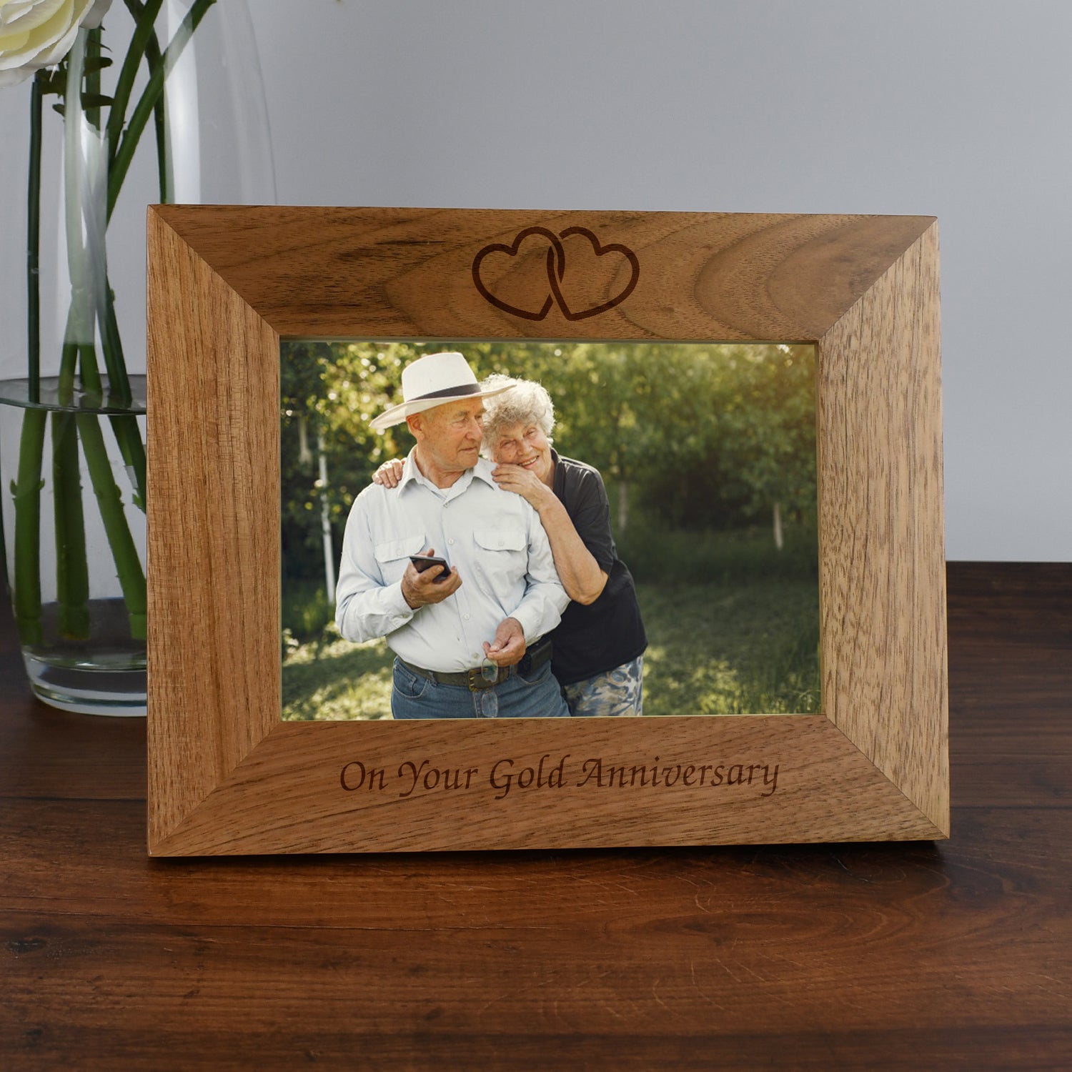 Personalised Wooden 7x5 Landscape On Your Gold Anniversary Frame - Photo Frames