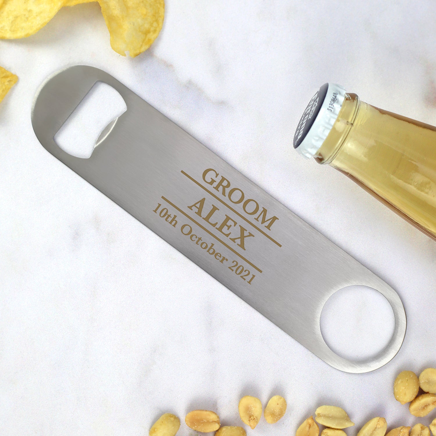 Personalised Groom Silver Bar Blade Bottle Opener - Bar Blades