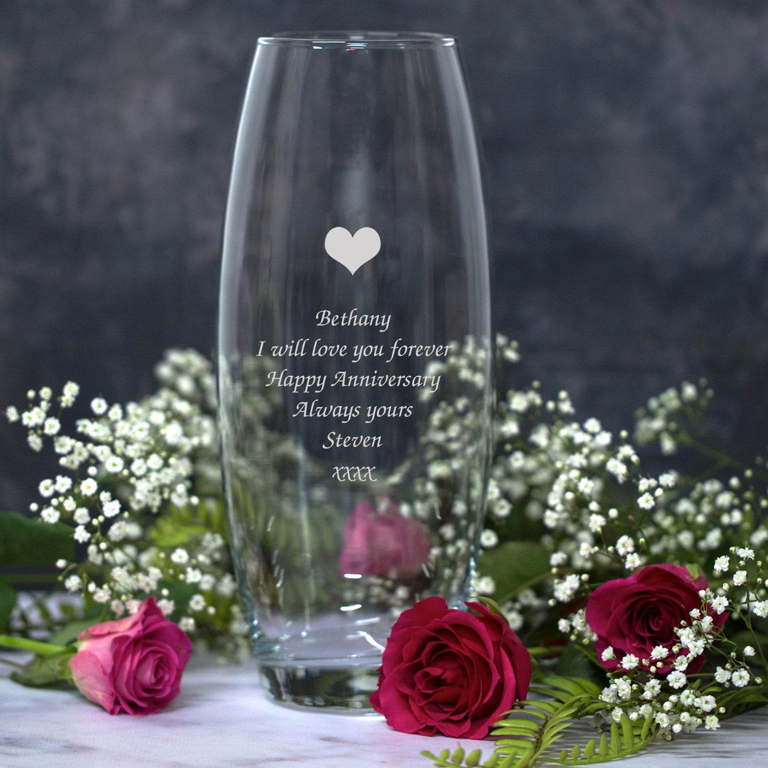 Personalised Heart Glass Bullet Vase - Bullet Vase