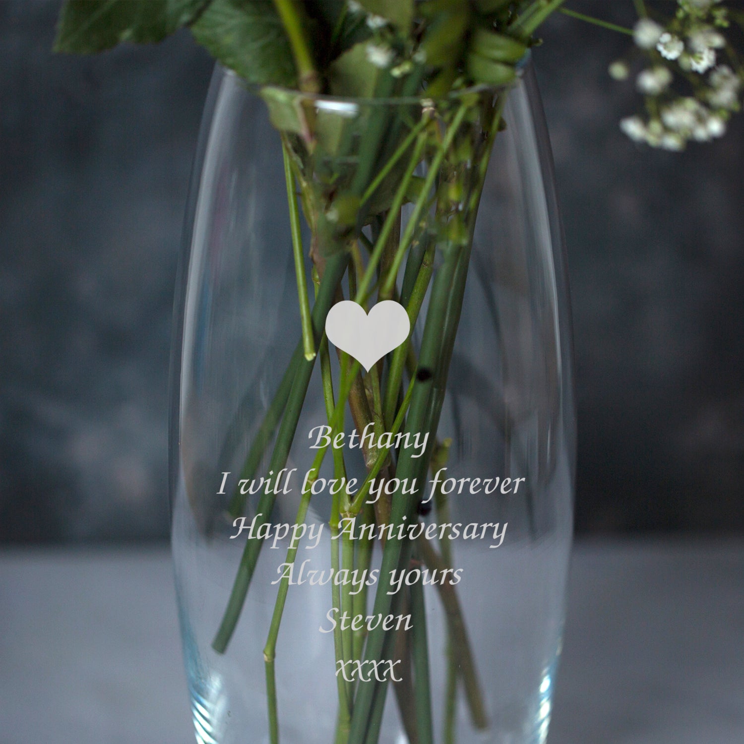 Personalised Heart Glass Bullet Vase - Bullet Vase